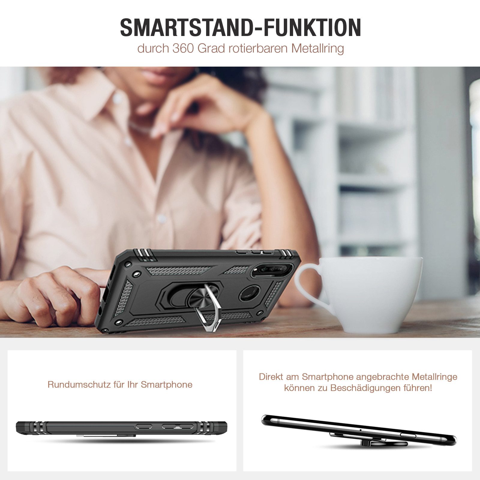 Tec-Expert Handyhülle Outdoor Cover Hülle für Huawei P30 Lite 6.15 Zoll, 6.15, Premium Hülle aus verstärktem Polycarbonat