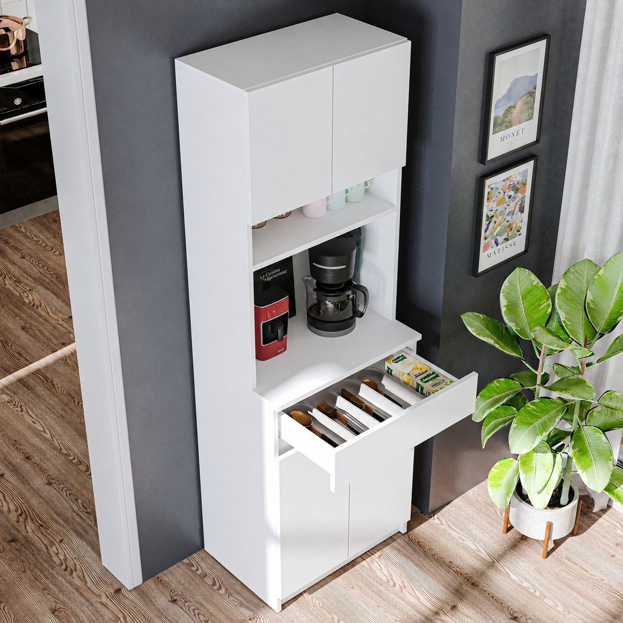 Roomart Küchenbuffet Küchenschrank NAPOLI 180cm mit Nische Schublade Mikrowellenschrank offene Nische für Mikrowelle, mit Schublade