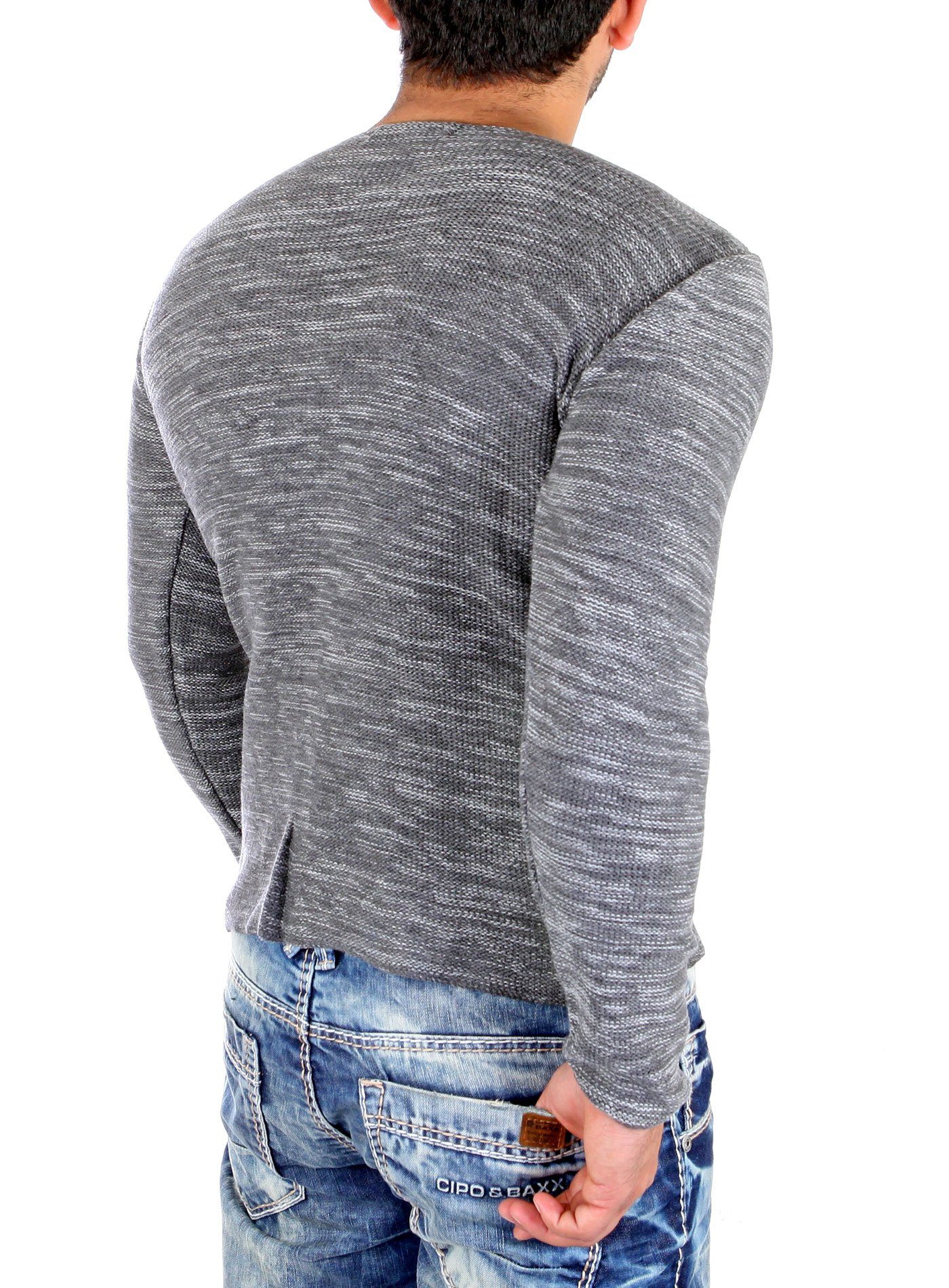 Reslad Strickpullover Reslad Strickpullover Herren-Pullover Melange Look Grobstrick-Pulli (1-tlg) Slim Fit Rundhalspullover für Männer