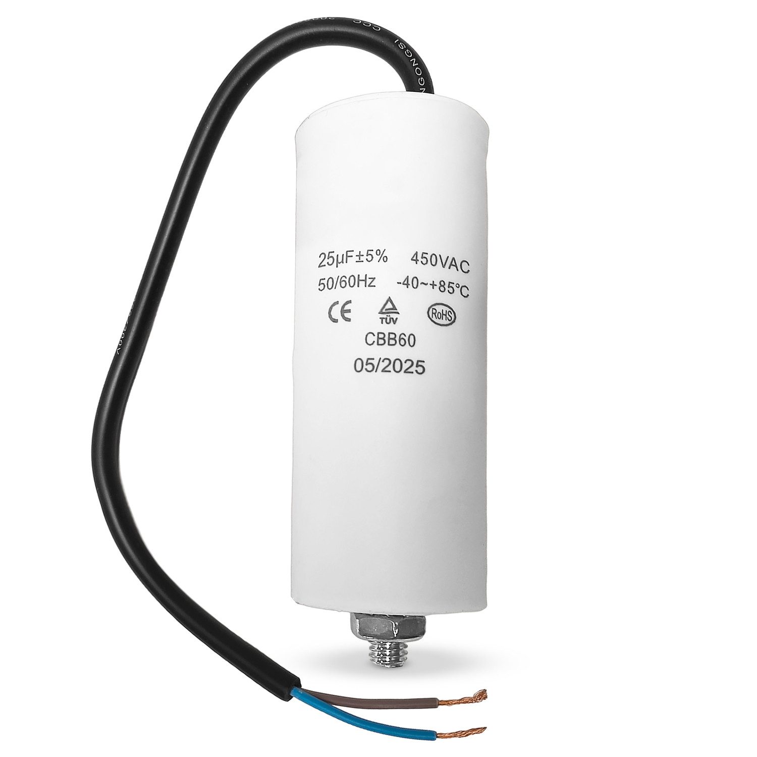 VIOKS Montagezubehör Kondensator CBB60 universal für elektrische Hausgeräte, 25,00µF 450V mit Anschlusskabel