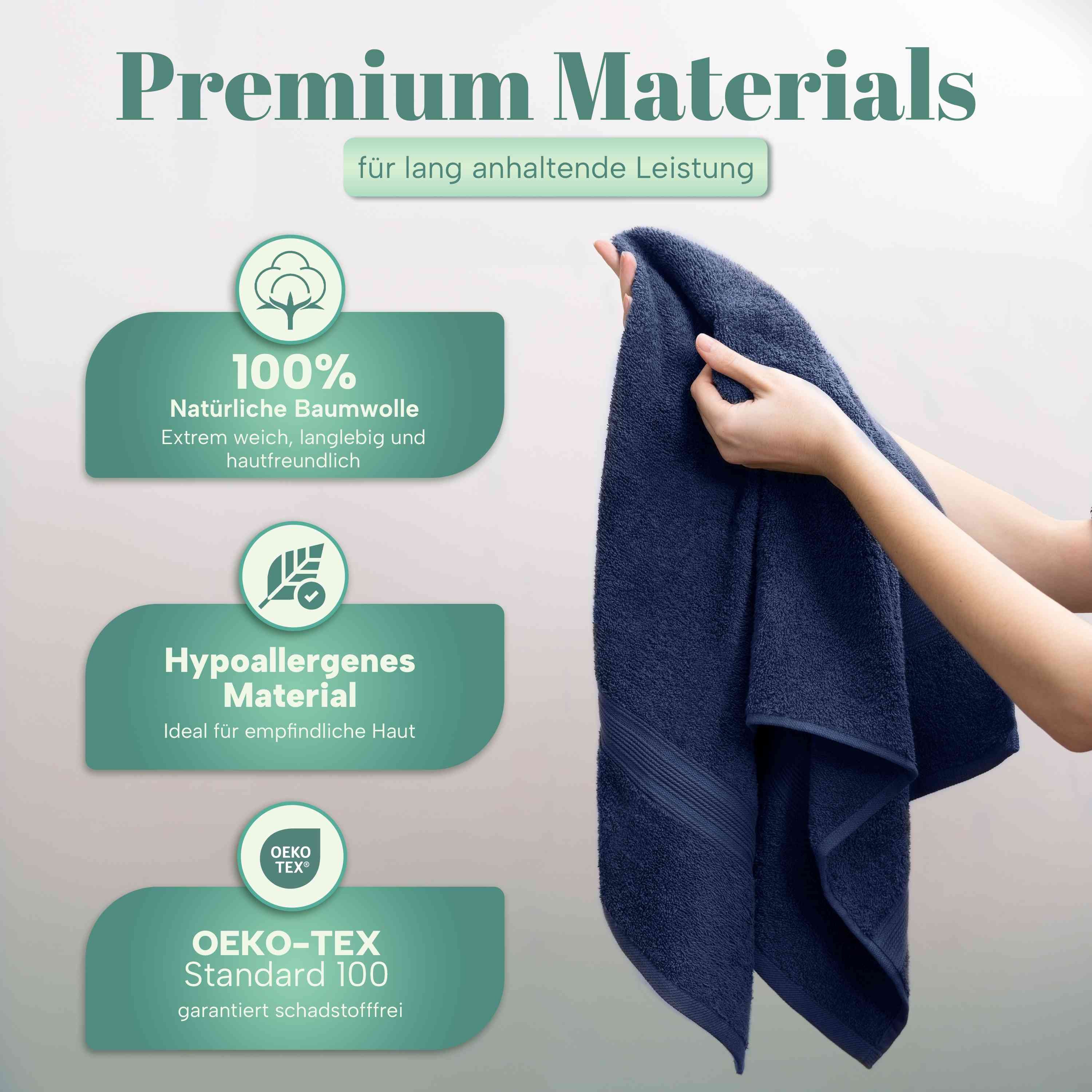 NatureMark Handtücher 8er-Set Frottier Handtücher 50x100cm, 100% Baumwolle (8-St), 8X Frottier Handtücher mit Aufhänger, 50 x 100cm, Navy blau – Bild 3 von 5