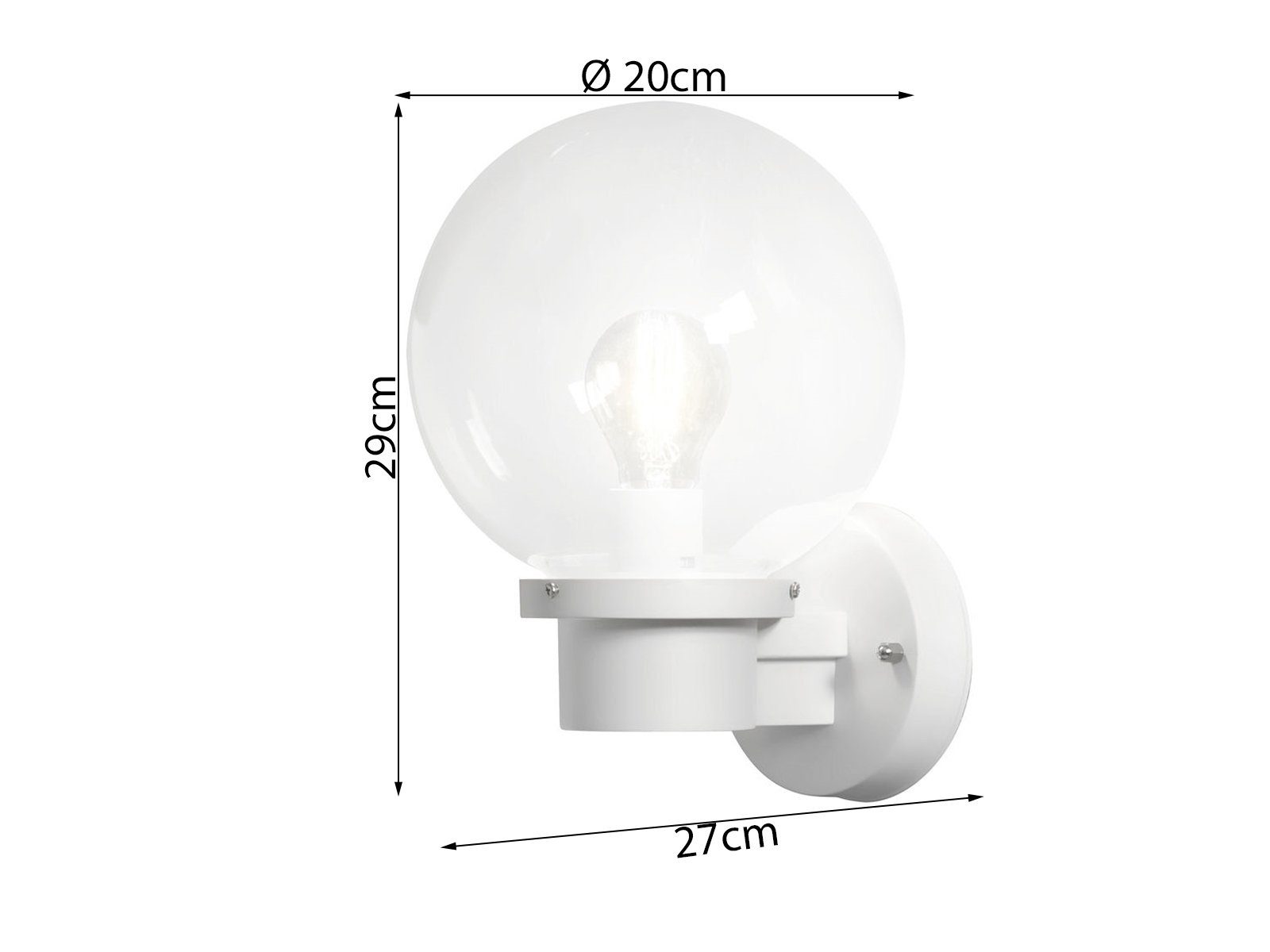 KONSTSMIDE LED Außen-Wandleuchte, LED wechselbar, Warmweiß, Fassadenbeleuchtung, Außenleuchten Wand mit Kugel Lampenschirm H: 29cm