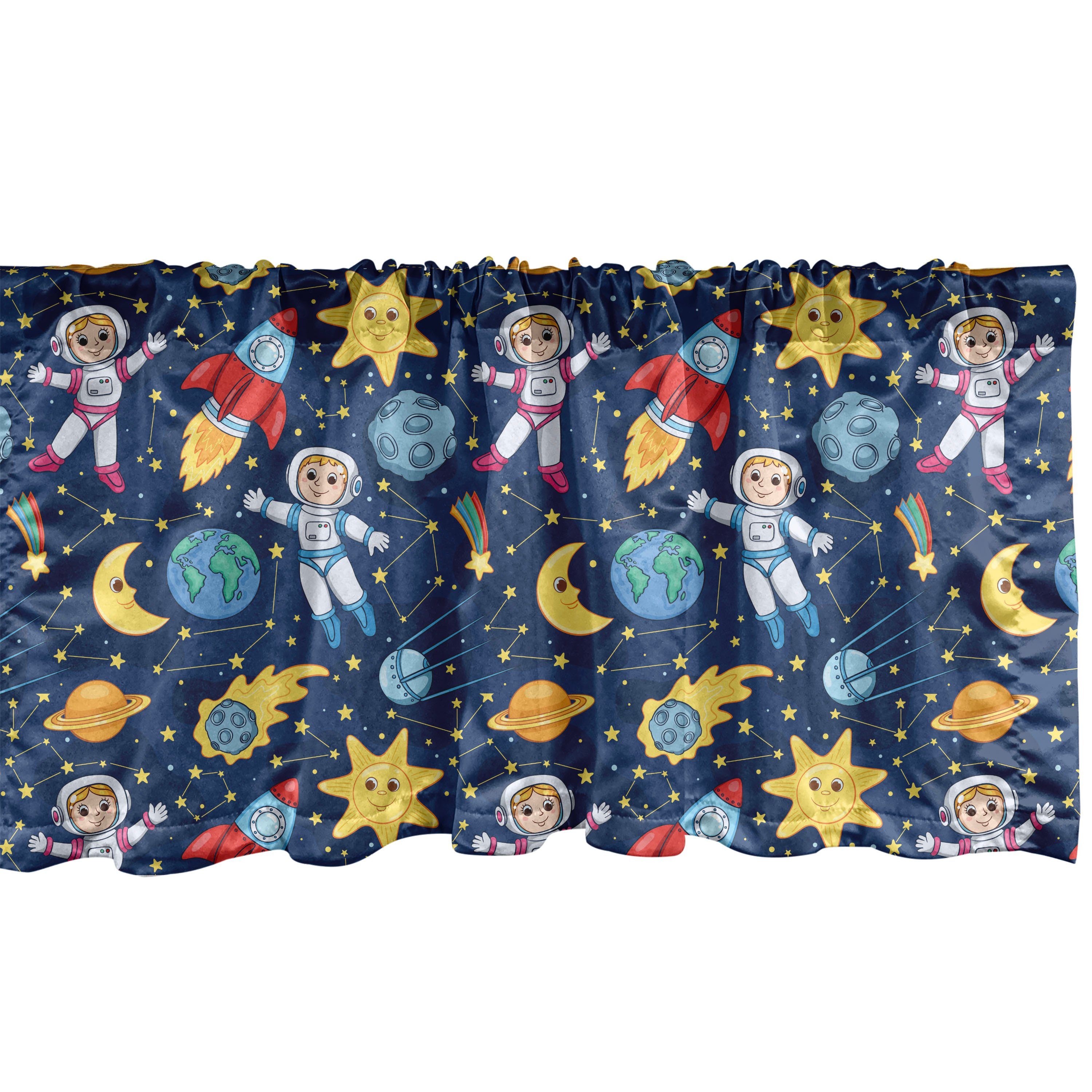 Scheibengardine Vorhang Volant für Küche Schlafzimmer Dekor mit Stangentasche, Abakuhaus, Microfaser, Platz Kosmonaut Mädchen und Jungen