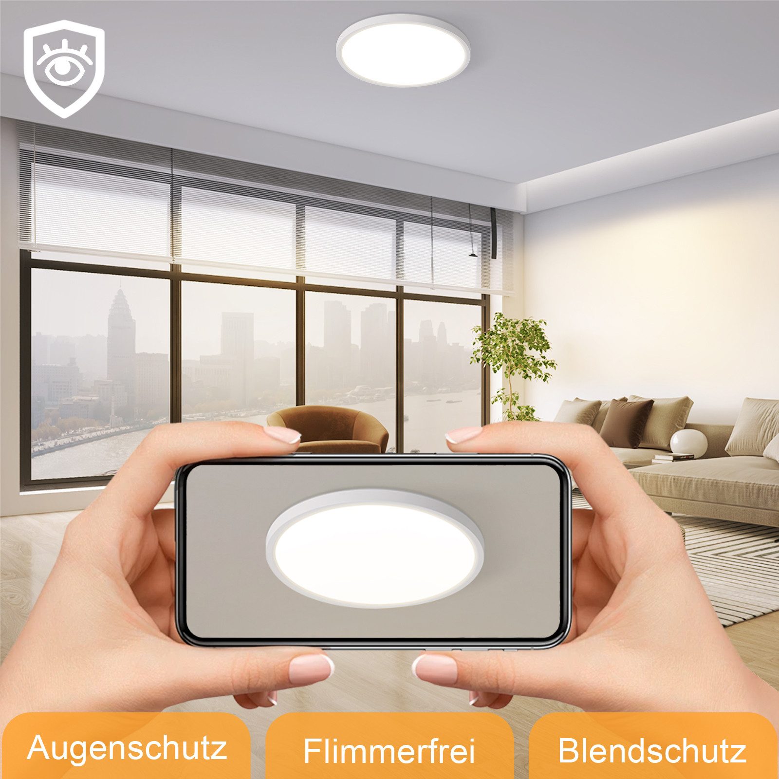 Nettlife LED Deckenleuchte Badezimmer Flach 30CM 24W Rund Weiß, Nicht Dimmbar, LED fest integriert, Warmweiß, Küchenlampe für Flur Küche Schalfzimmer Klassenzim – Bild 3 von 5
