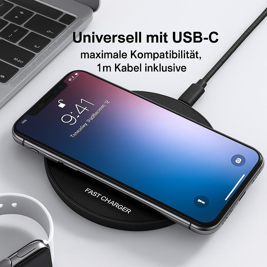 Alpha Electronics Qi Ladegerät für iPhone Wireless Charger Induktions-Ladegerät (1,1 mA, Sparset, 2-tlg., Universalkompatibilität, Fast Charge, QI Ladestation)