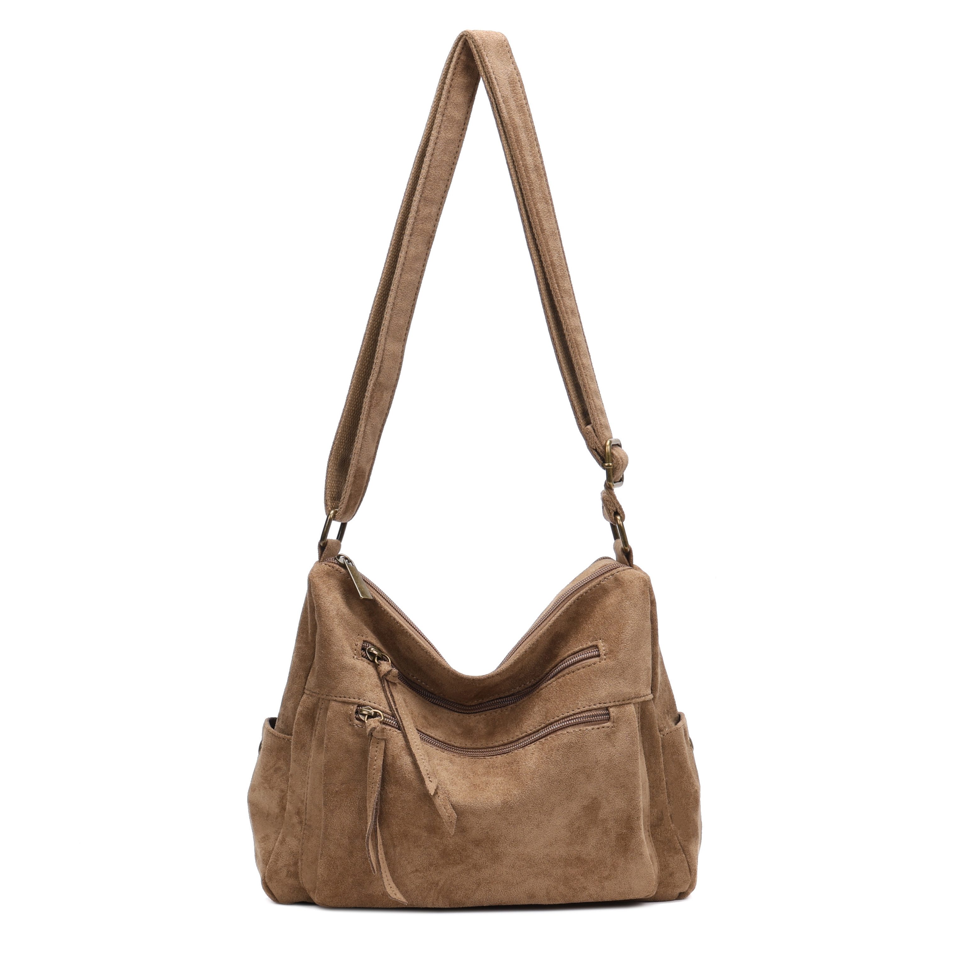 Umhängetasche Damen Schultertasche in Wildleder-Optik aus Stoff Crossbody Bag