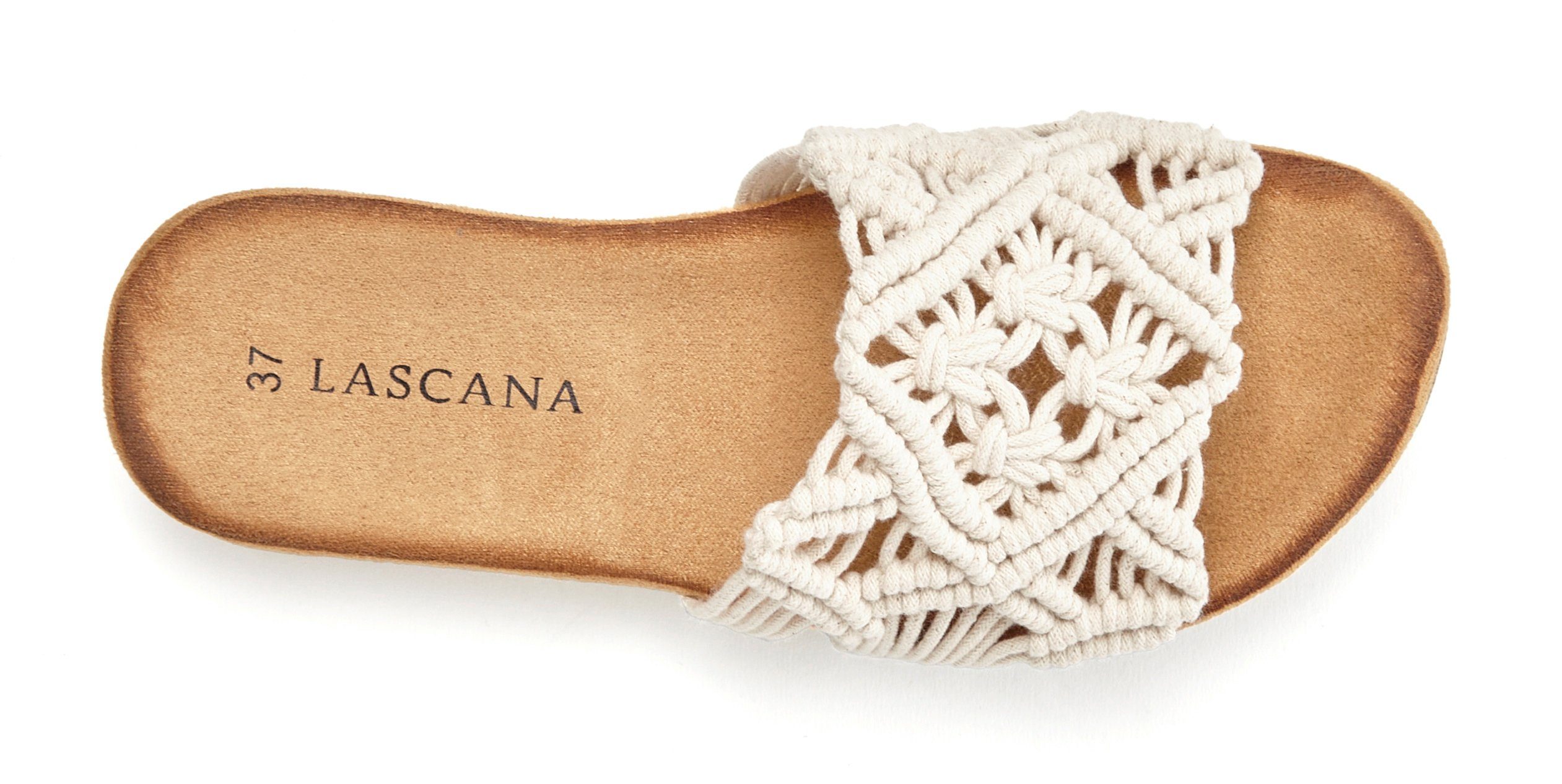 LASCANA Sommerschuh, offener Schuh, Mule, Sandale, Pantolette mit modischem Häkelmuster VEGAN