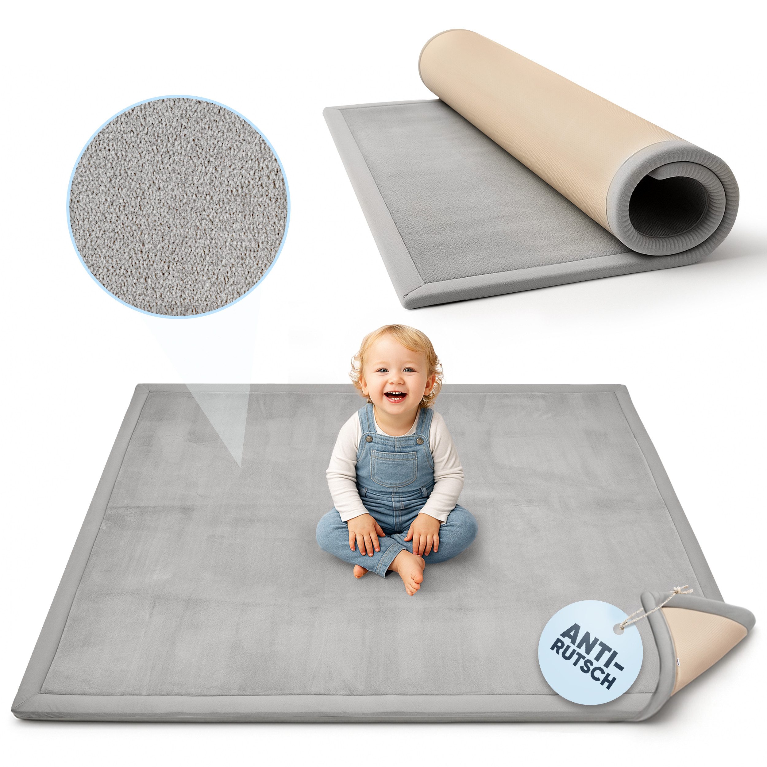 BabyBeFun Spielmatte [Extra Weich] 3cm dicke Krabbelmatte Baby, hochwertiger Memory-Schaum, Rutschfest, Deutsche Marke