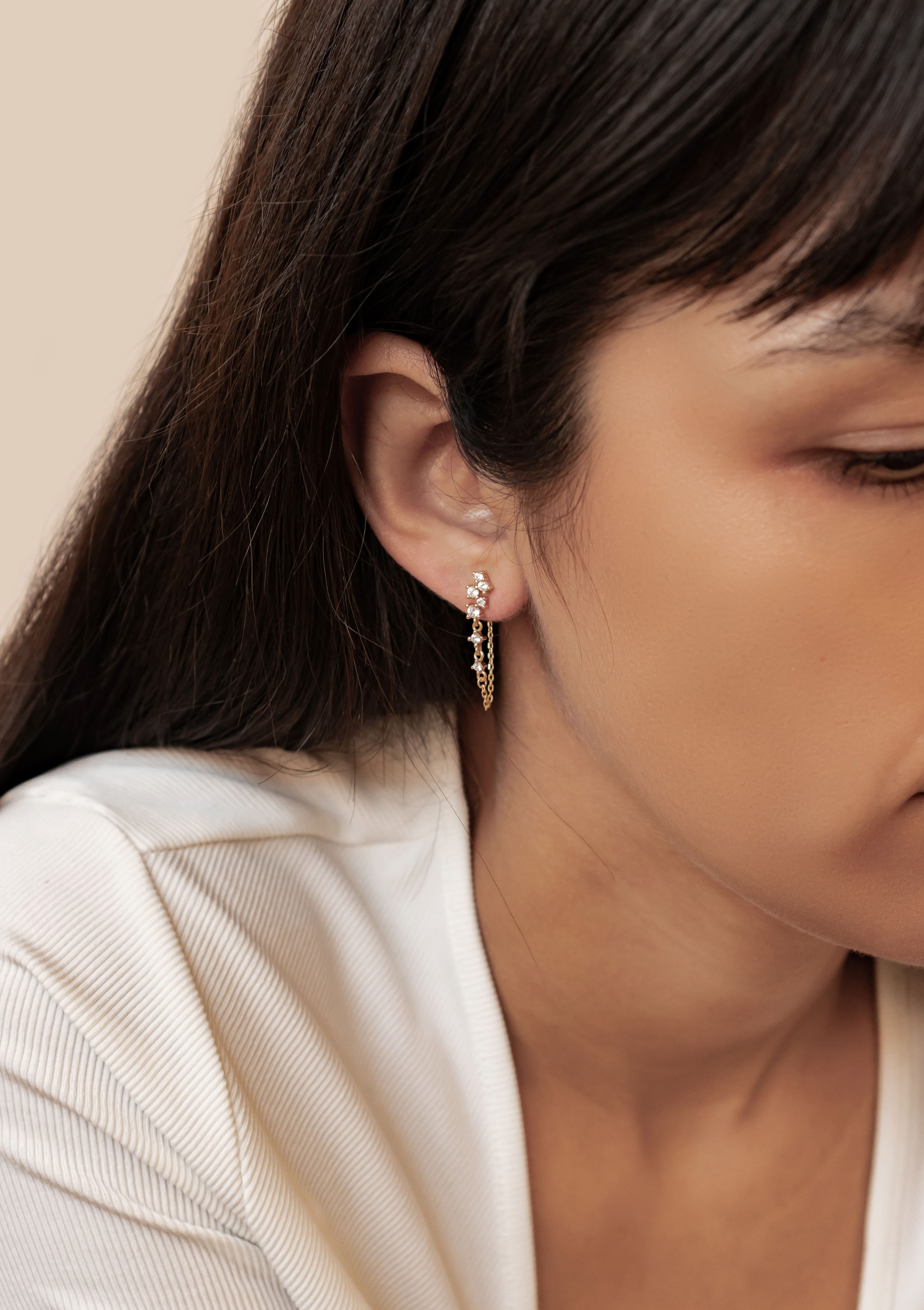 Hey Happiness Paar Ohrhänger Damen Ohrringe mit Zirkonia und Kette, Edle Kettenohrringe aus 925 Silber, vergoldet / rosévergoldet – Bild 3 von 5