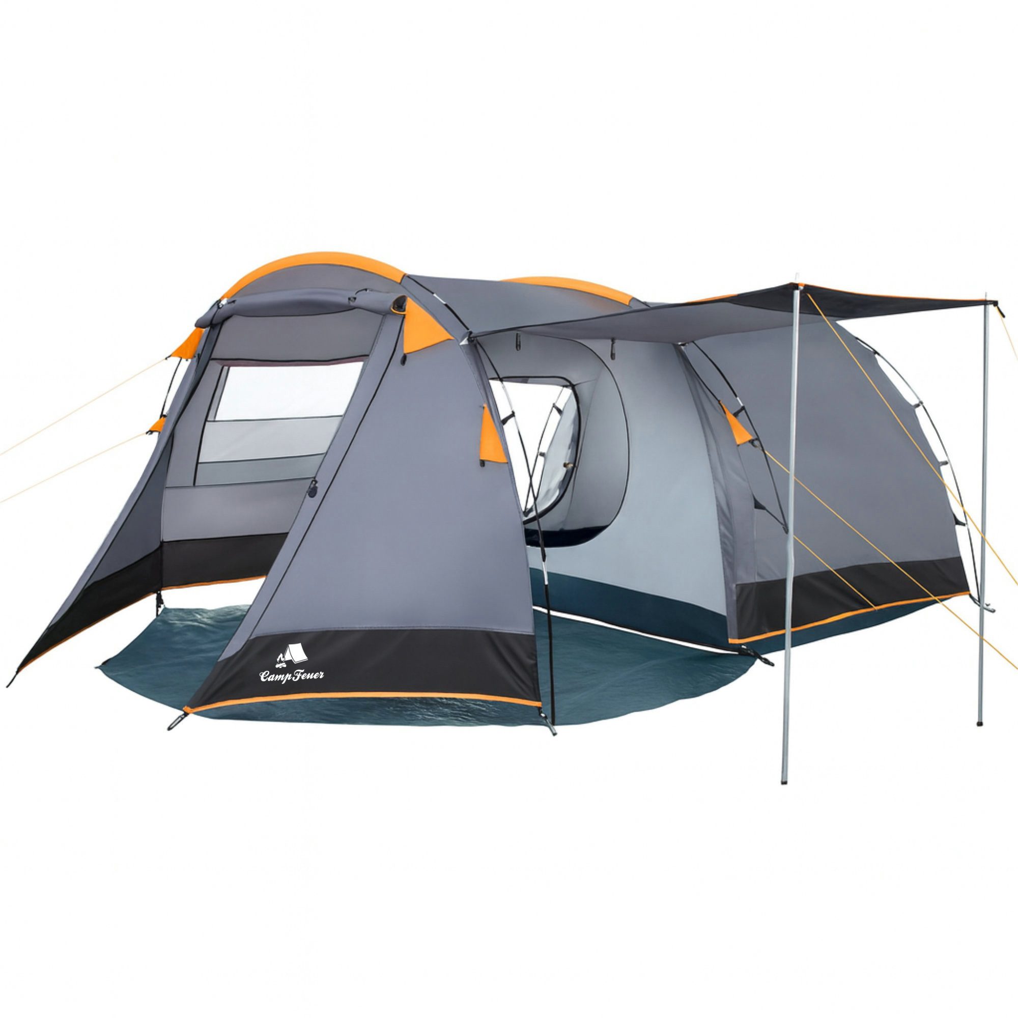 CampFeuer Dome Tent Super+ for 4 people, Grey/Black, XXL Tunnel Tent, Capacity: 4 people