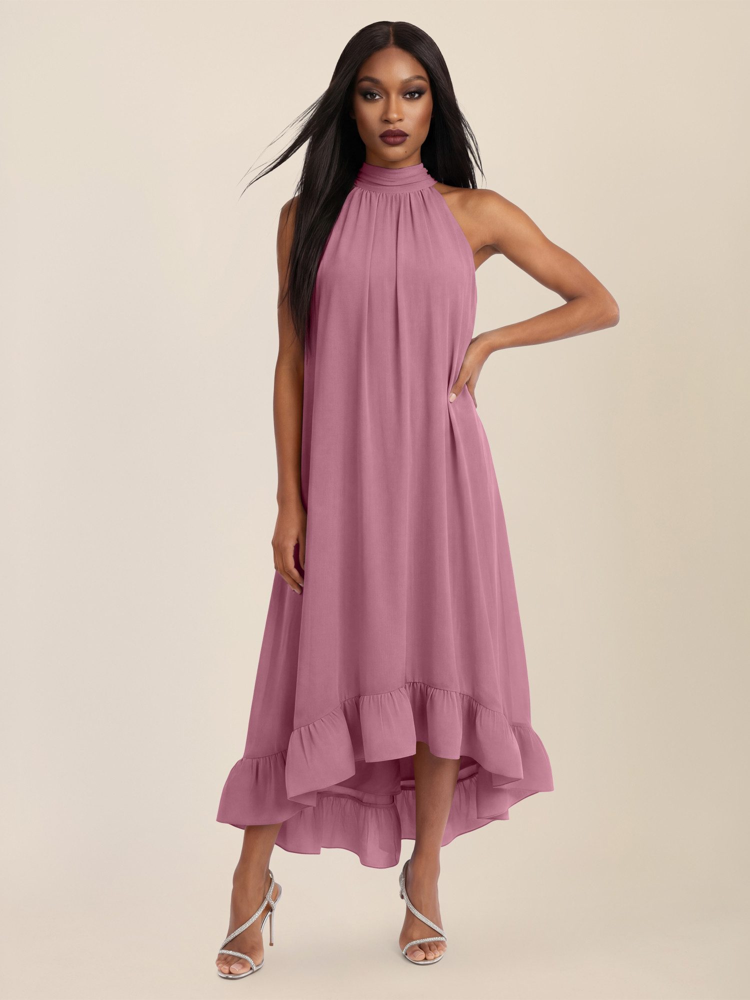 Apart Chiffonkleid mit Volantsaum