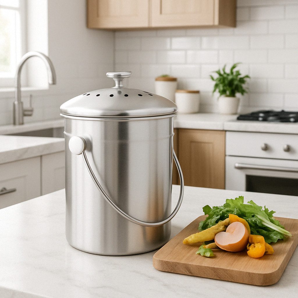 little bee fresh Biomülleimer aus Edelstahl, plastikfrei & 100 % geruchsneutral, mit Aktivkohlefiler