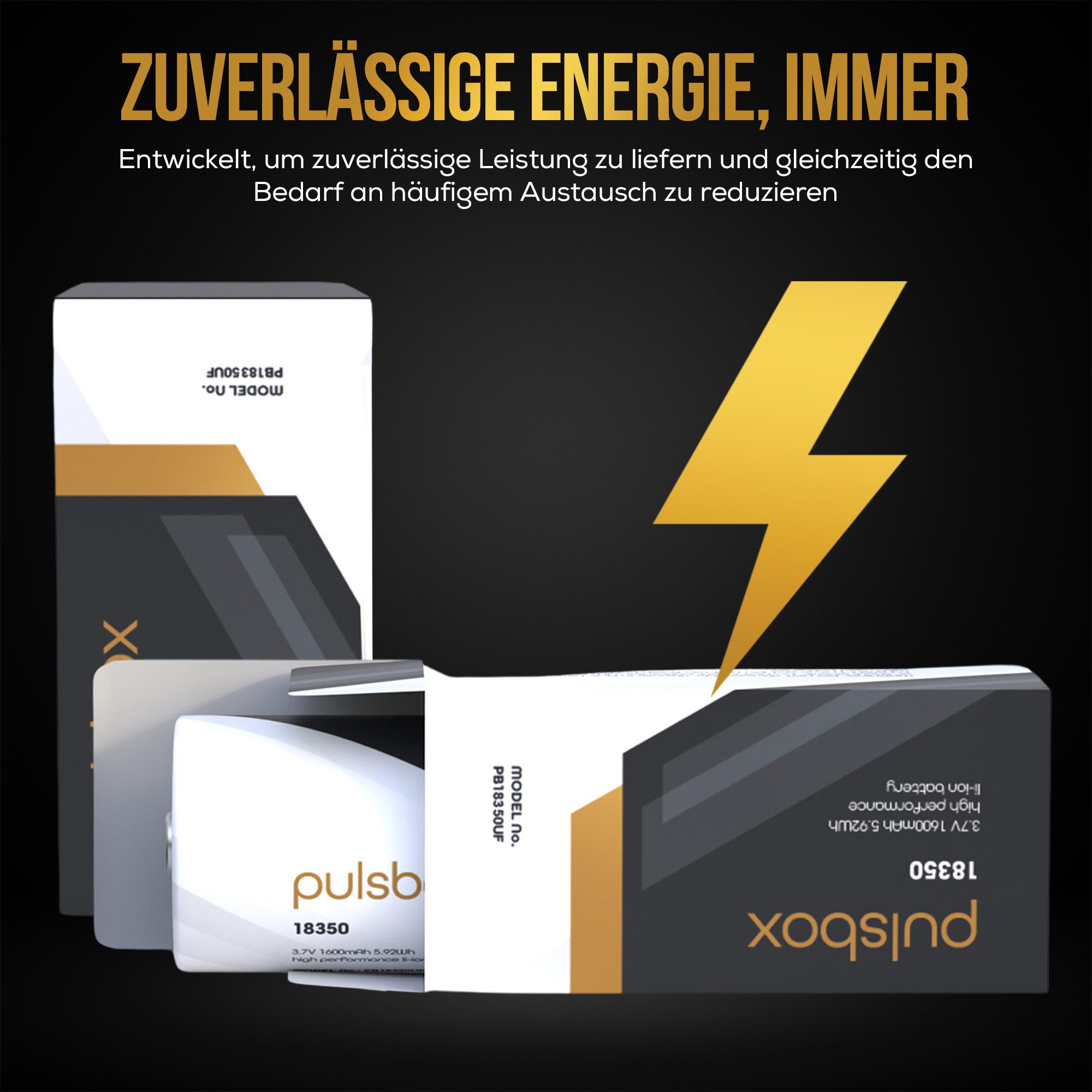 pulsbox 18350 Akku Li-Ion 1600mAh 8A - Flat Top/Button Top Batterie 2 x Akku
