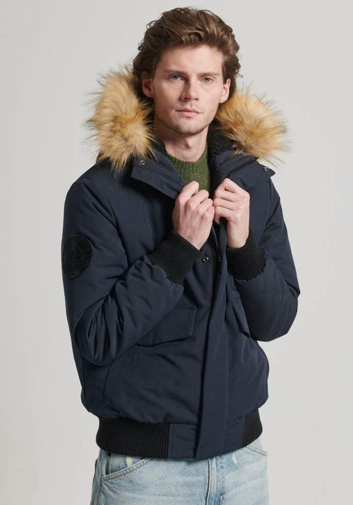 Navy Steppjacke EVEREST PUFFER Chrome HOODED BOMBER Nordic Superdry