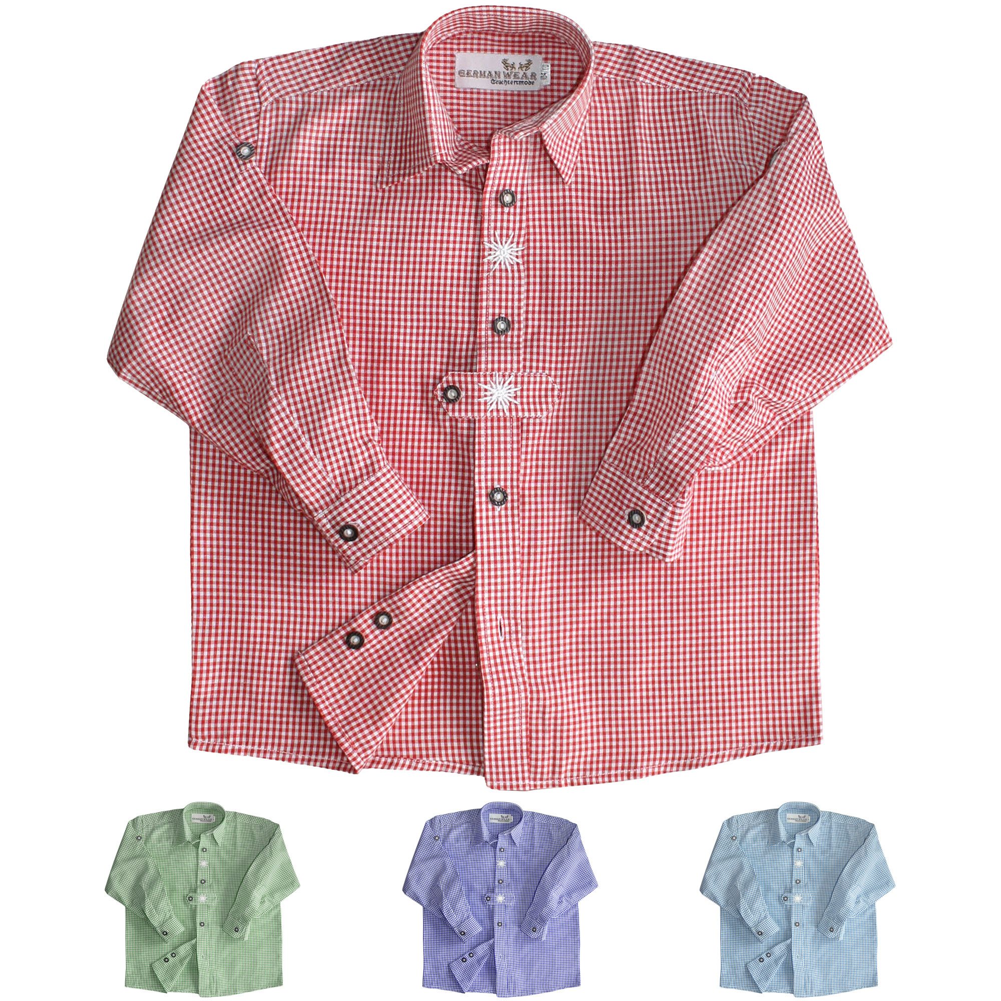 German Wear Trachtenhemd GW1223-EW Kinder Trachtenhemd für Trachtenhosen Trachtenmode mit Edelweiß karo
