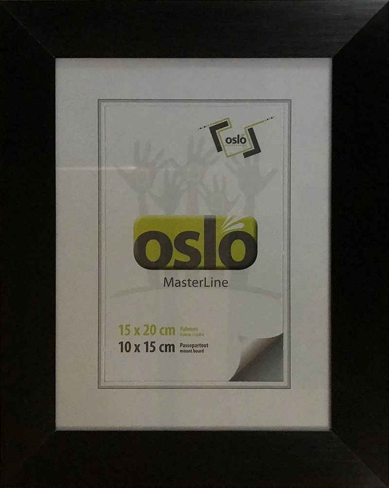 Oslo MasterLine Portraitrahmen Bilderrahmen Aluminium gebürstet Echtglas stabiler Aufsteller Alu, Rahmenfarbe schwarz, Format 15 x 20 cm
