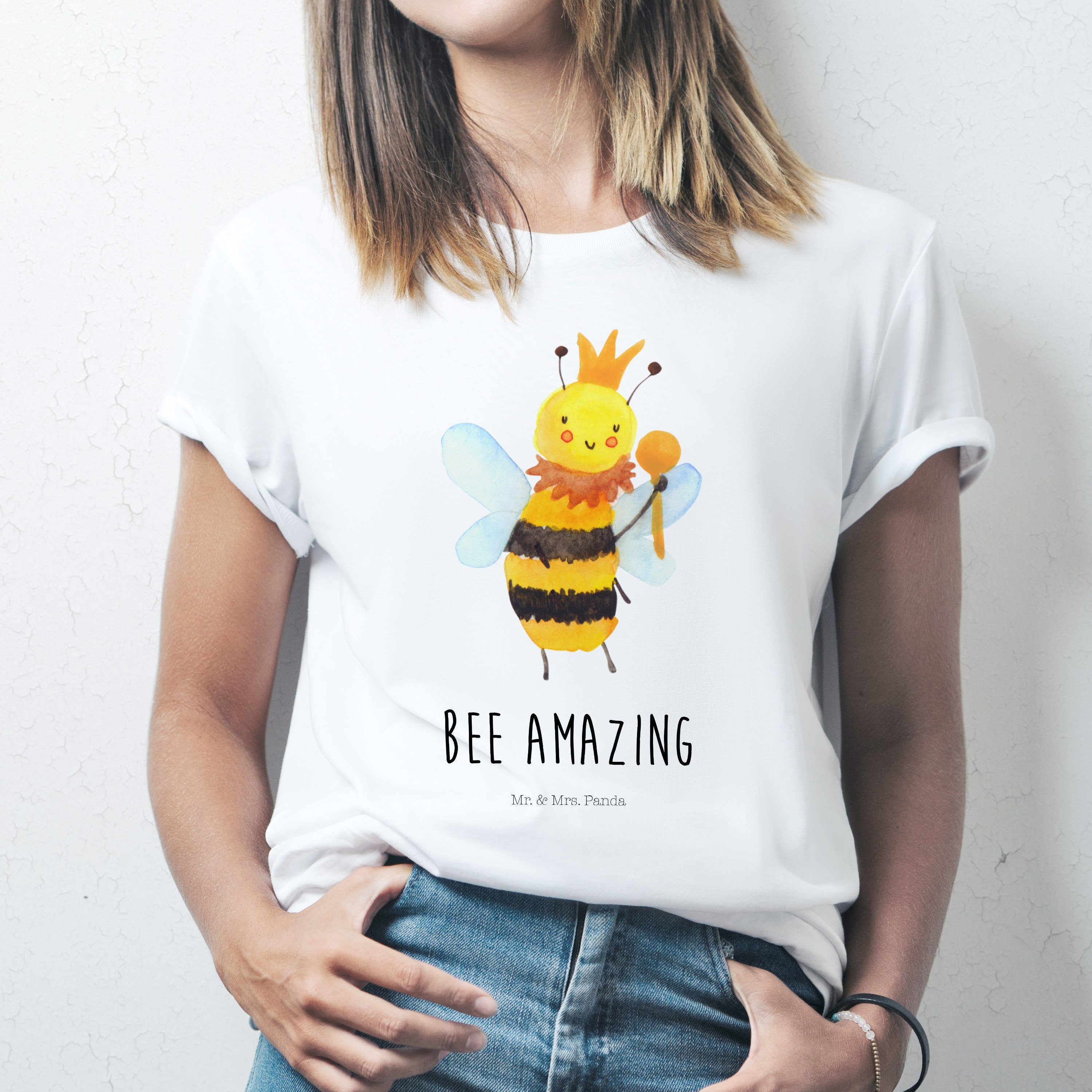 Wespe, T-Shirt, Lustige Geschenk, - Weiß Biene T-Shirt Mr. (1-tlg) & Frauen, - Herrn, König Panda Mrs.