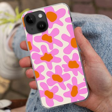 MuchoWow Handyhülle Blume - Rosa - Muster, Handyhülle Telefonhülle Apple iPhone 14