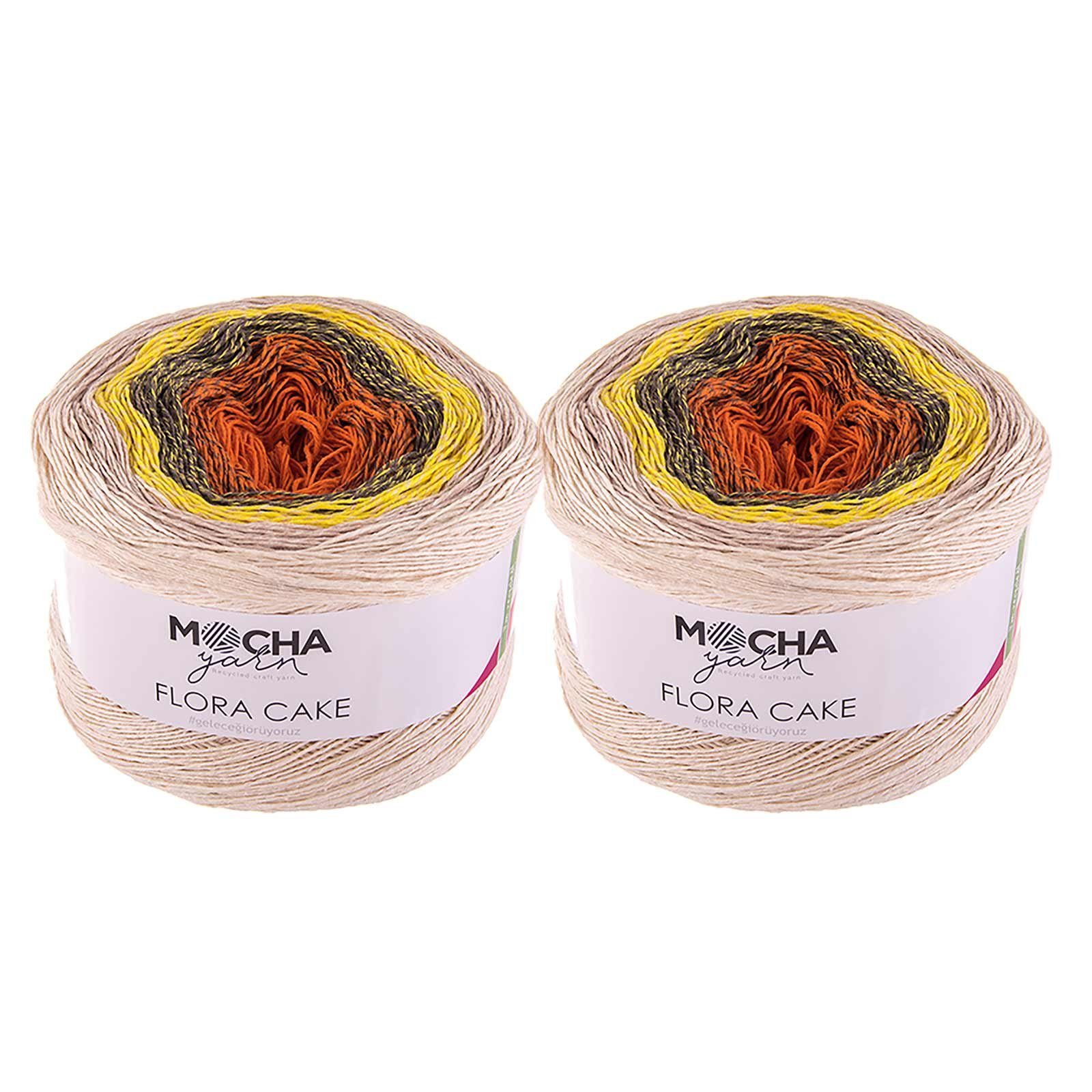 mochayarn 2 x 250g Farbverlaufsgarn Flora Cake Häkelwolle, 900 m, FLO30 orange-grün-gelb-creme