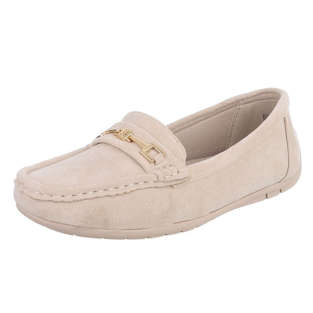 Ital-Design Elegante Wildleder Slipper mit Goldakzent für Damen Slipper (91261064) Flach Mokassins in Beige
