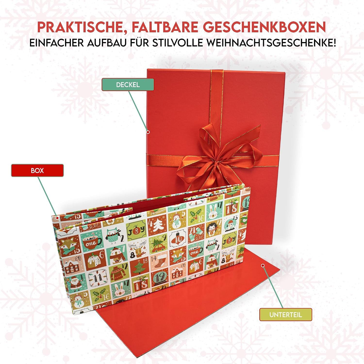 hausleben Geschenkbox 2er Faltbare Geschenkbox Weihnachten mit Deckel - 37x28x18 cm (Set, 2 St., 2er-Set), Stabiler Karton mit Deckel für große Geschenke – Bild 4 von 5