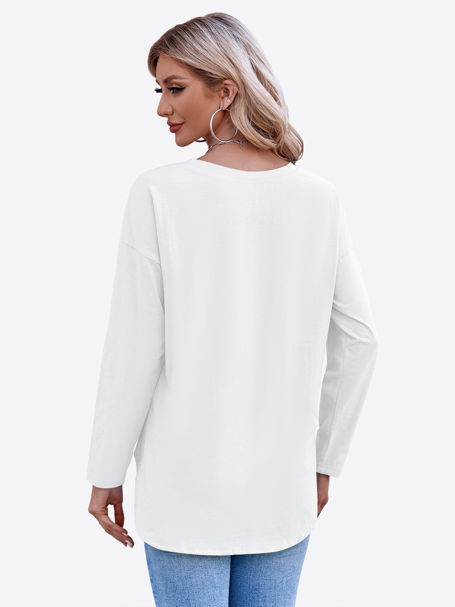 Imily Bela T-Shirt Damen Langärmliges Oversize mit Rundhal (Packung, 1-tlg. günstig online kaufen