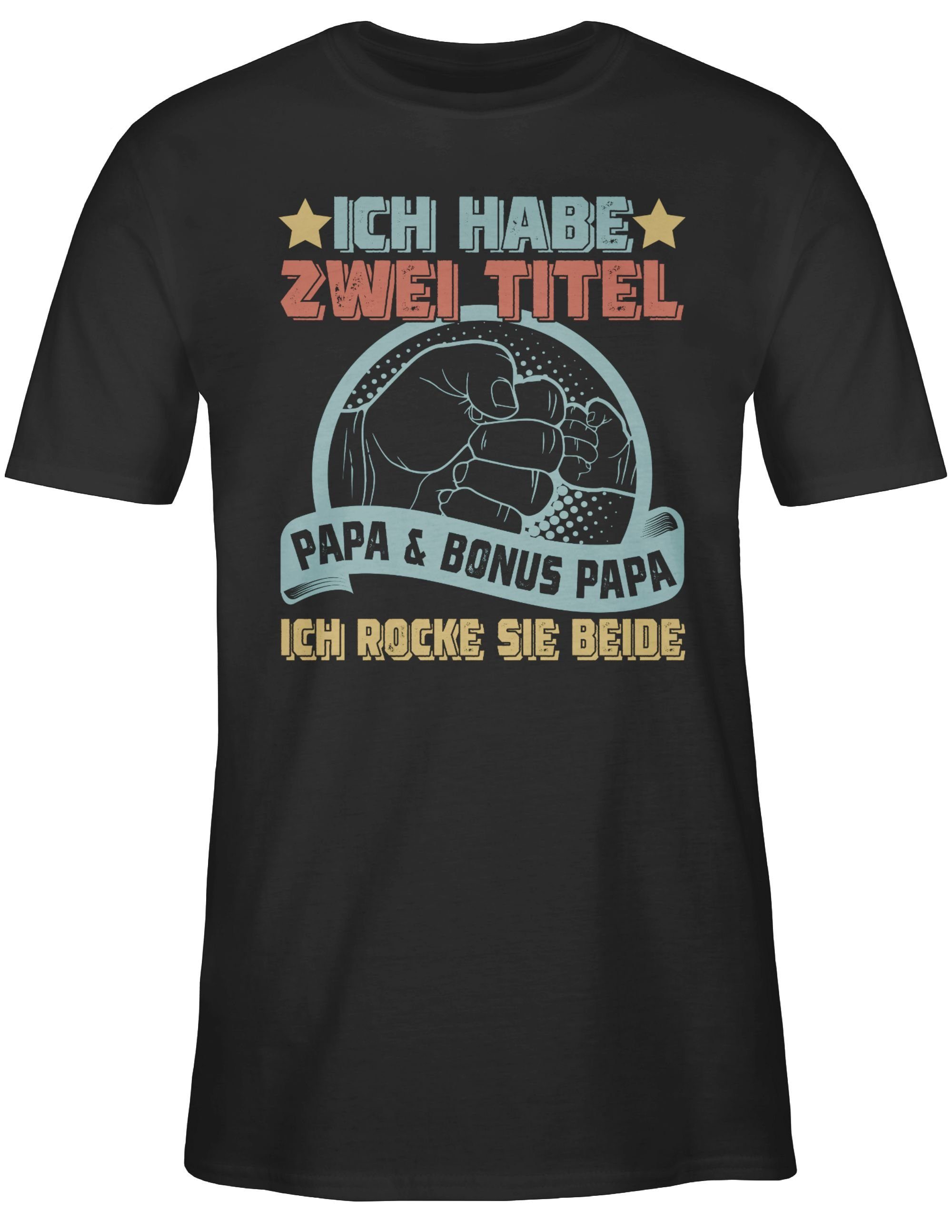 Shirtracer T-Shirt Ich Stiefpapa Schwarz Bonus Bester Papa zwei Titel 01 - Papa Geschenk für Papa habe und - Geschenk Vatertag