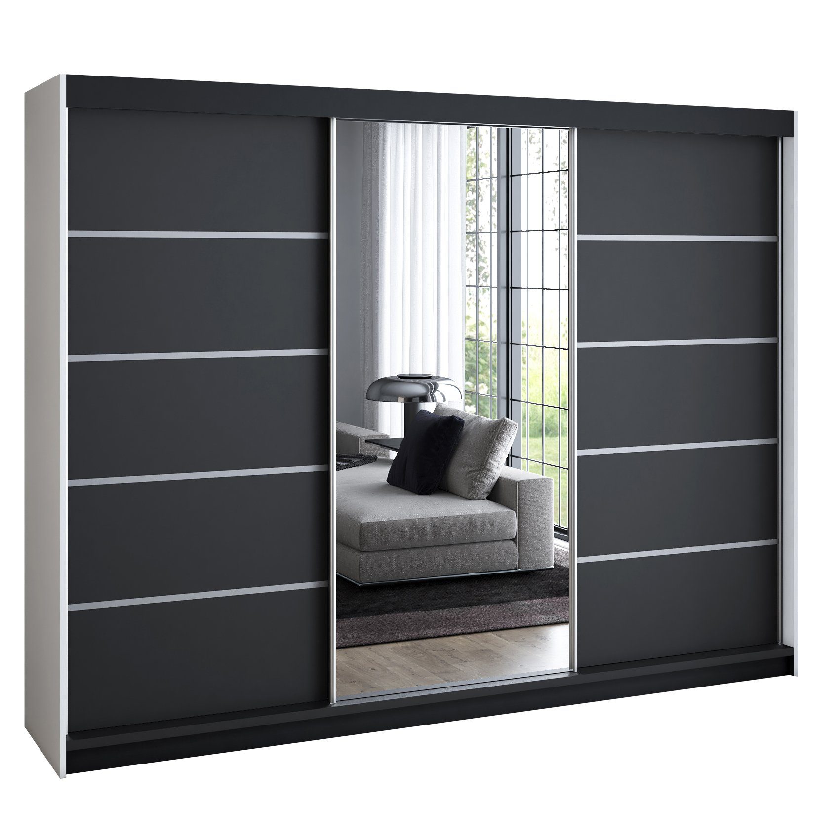 A&J MöbelLand GmbH Schiebetürenschrank VILUNO Moderner 3-türiger Kleiderschrank mit Spiegel (TOP ANGEBOT! Geräumiger Schrank mit einer Breite von 200 cm ideal zur Aufbewahrung von Kleidung und Accessoires. Wählen Sie das ideale Modell für Ihr Schlafzimmer!, TOP PRODUKT) Breite: 200 cm, Höhe: 215 cm, Tiefe: 59,5 cm