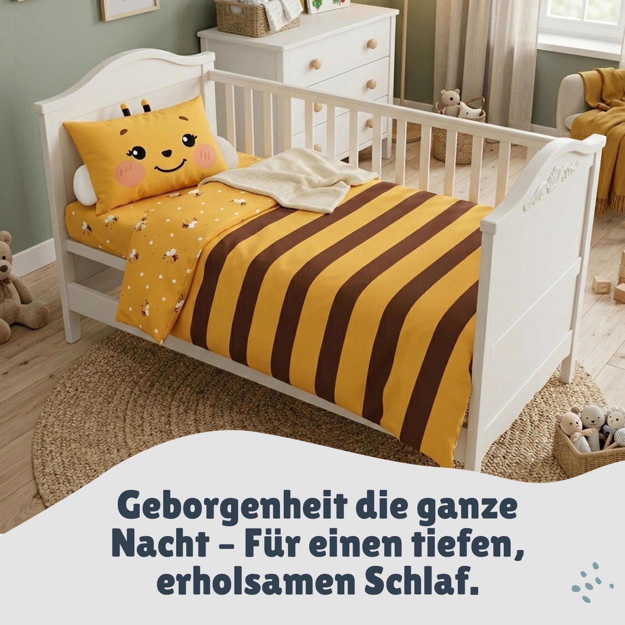 Familando Babybettwäsche Bee 100x135 40x60cm süße Biene / Hummel mit Fühler, Renforcé, 2 teilig, mit liebevollem Motiv & süßen Details