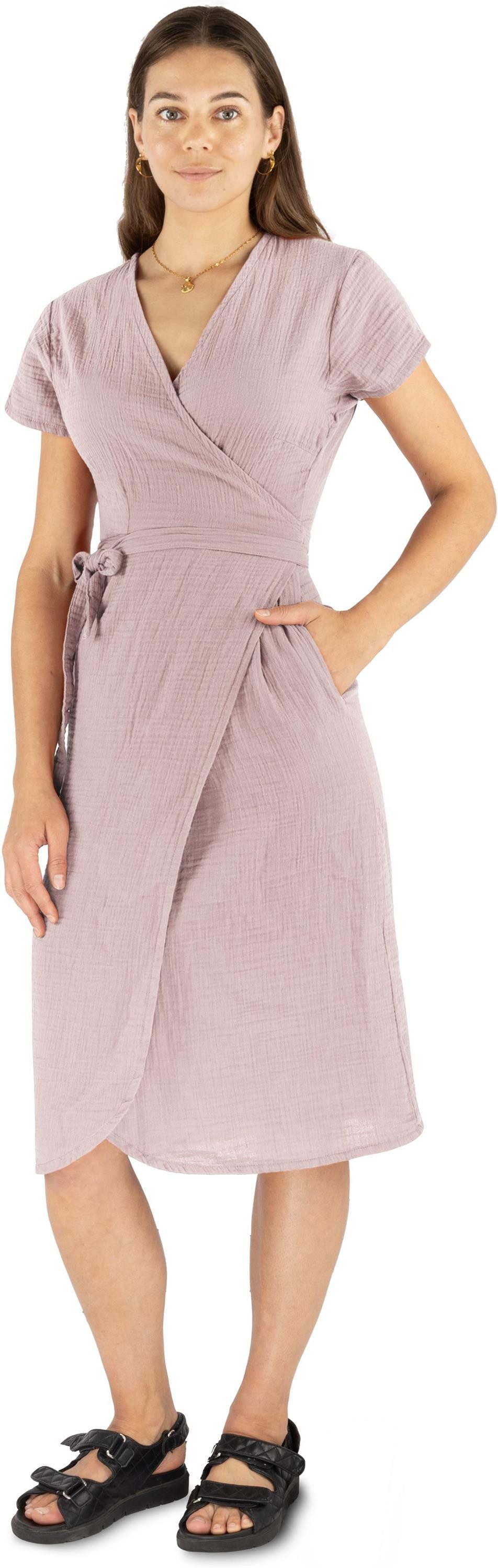 Janice Midikleid Musselin Kleid Chadies Sommerkleid mit Bindeband V-Ausschnitt – Bild 3 von 5