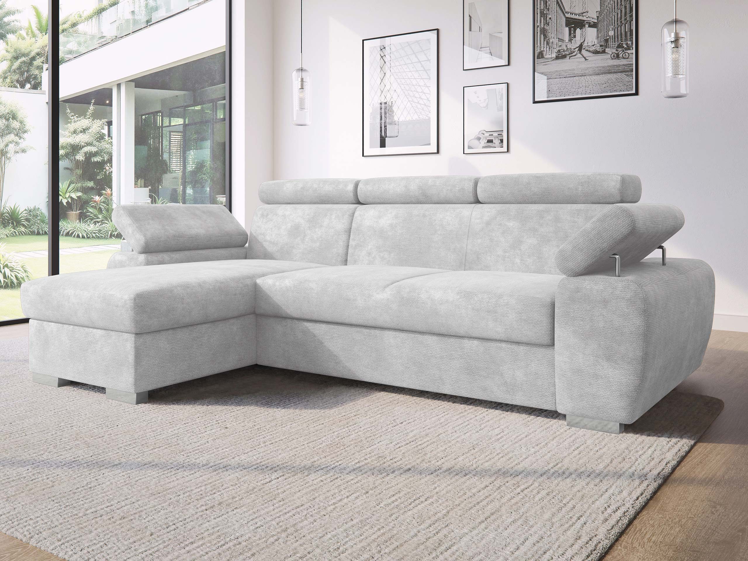 MIRJAN24 Ecksofa Plaza L, mit Bettkasten und Schlaffunktion, Regulierbare Kopfstützen und Armlehne, L-Form