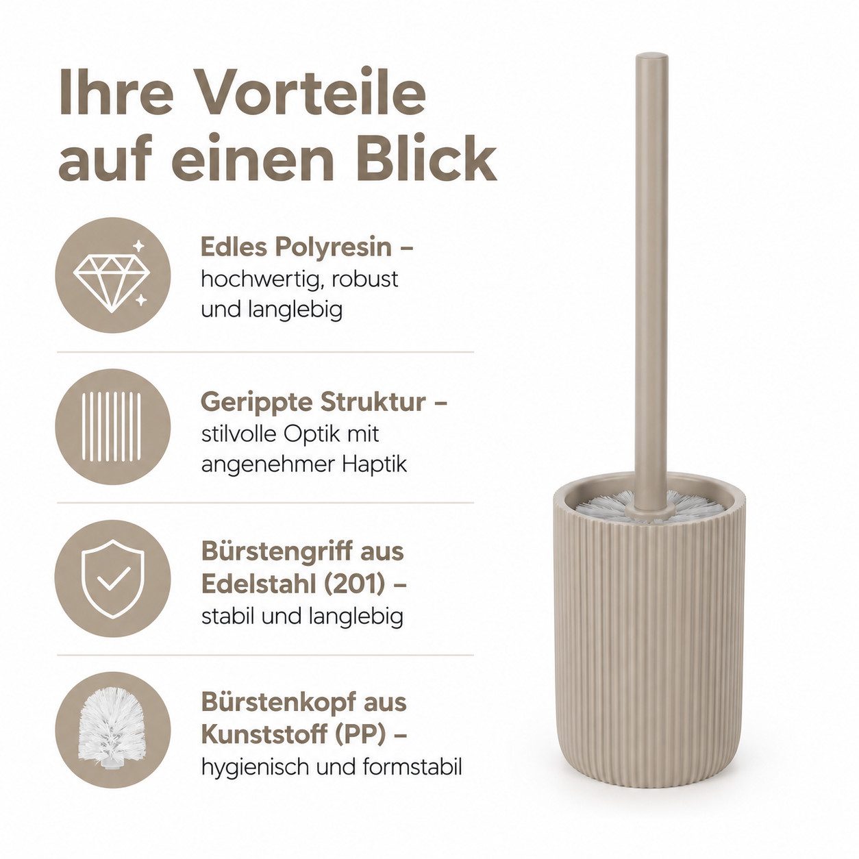 ReWu Seifenspender Samos Taupe Zahnputzbecher Seifenspender WC Garnitur Aufbewahrungsdose, (1-tlg), WC Garnitur – Bild 3 von 5