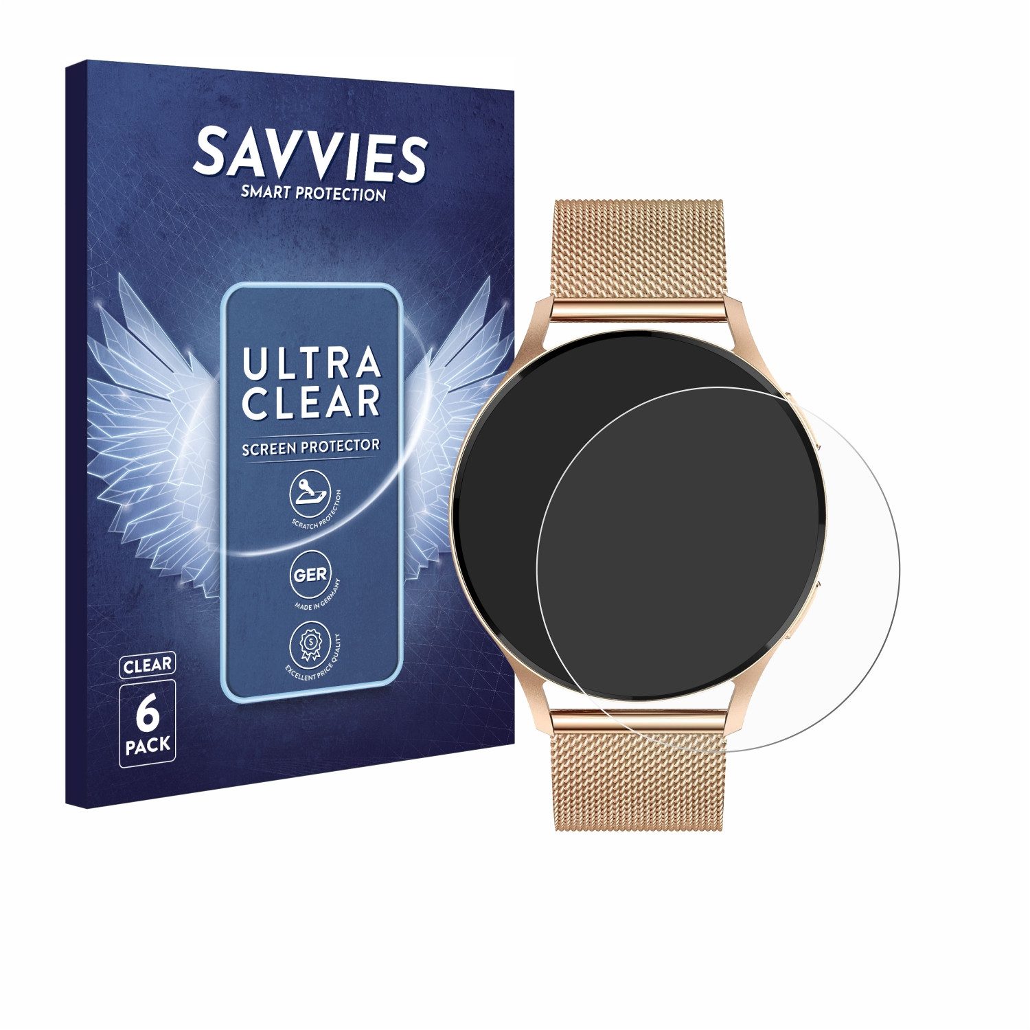 Savvies Displayschutzfolie Schutzfolie für Levowatch Edgy 1.43", 6 Stück, Displayschutz Schutz Folie Klar Transparent