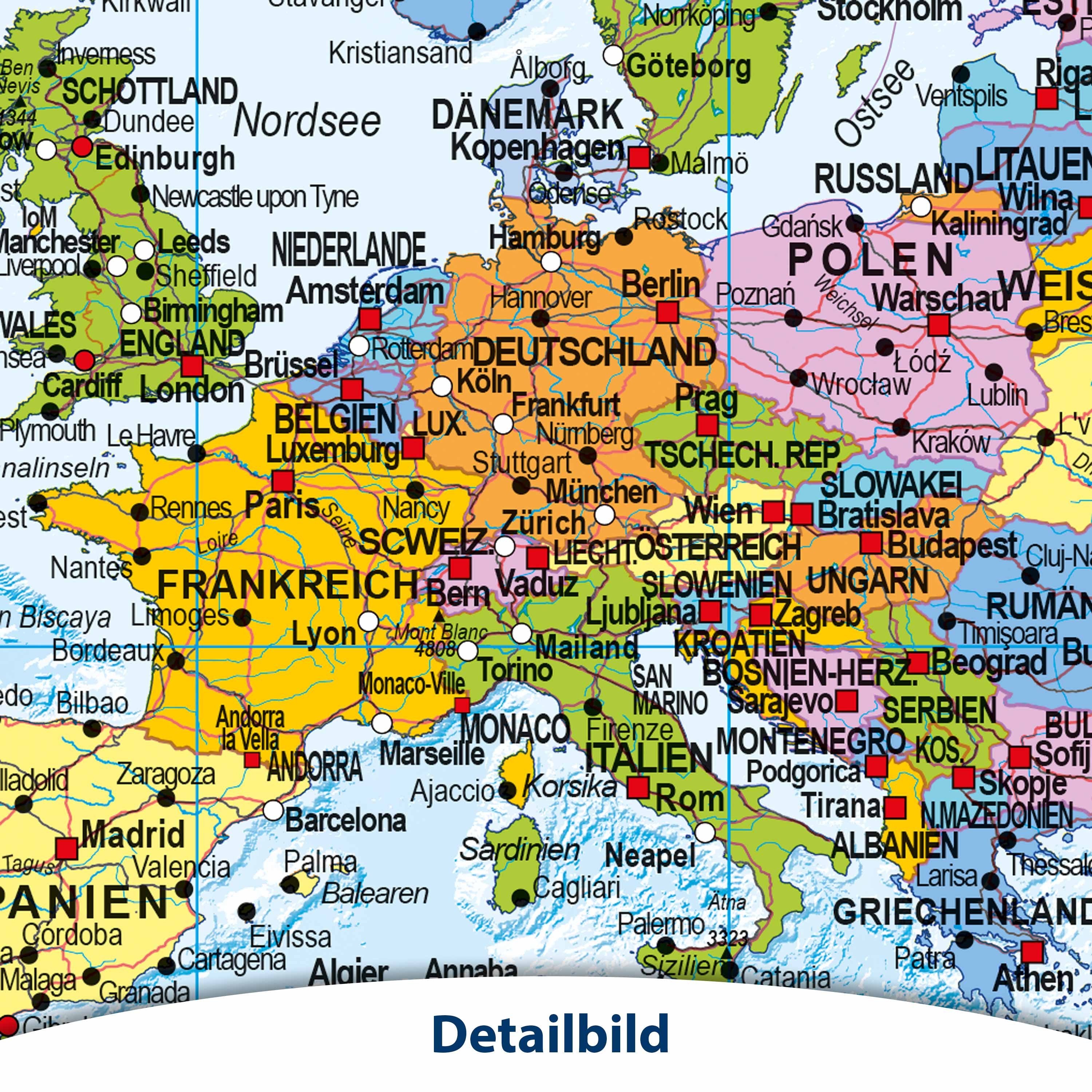 Interkart Landkarten & Globen GmbH Poster Weltkarte Kleinformat - Deutsch - 88 x 58 cm - Kleine Weltkarte, Oberflächen beschichtetes Poster
