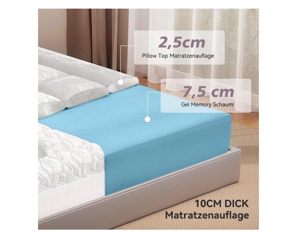 UE Stock, Topper Premium Gel Memory Foam 180x200 cm Härtegrad H2 mittelweich, 10 cm hoch, Gelschaum, (Packung, 1-tlg), atmungsaktiver Bambusbezug, rutschfest