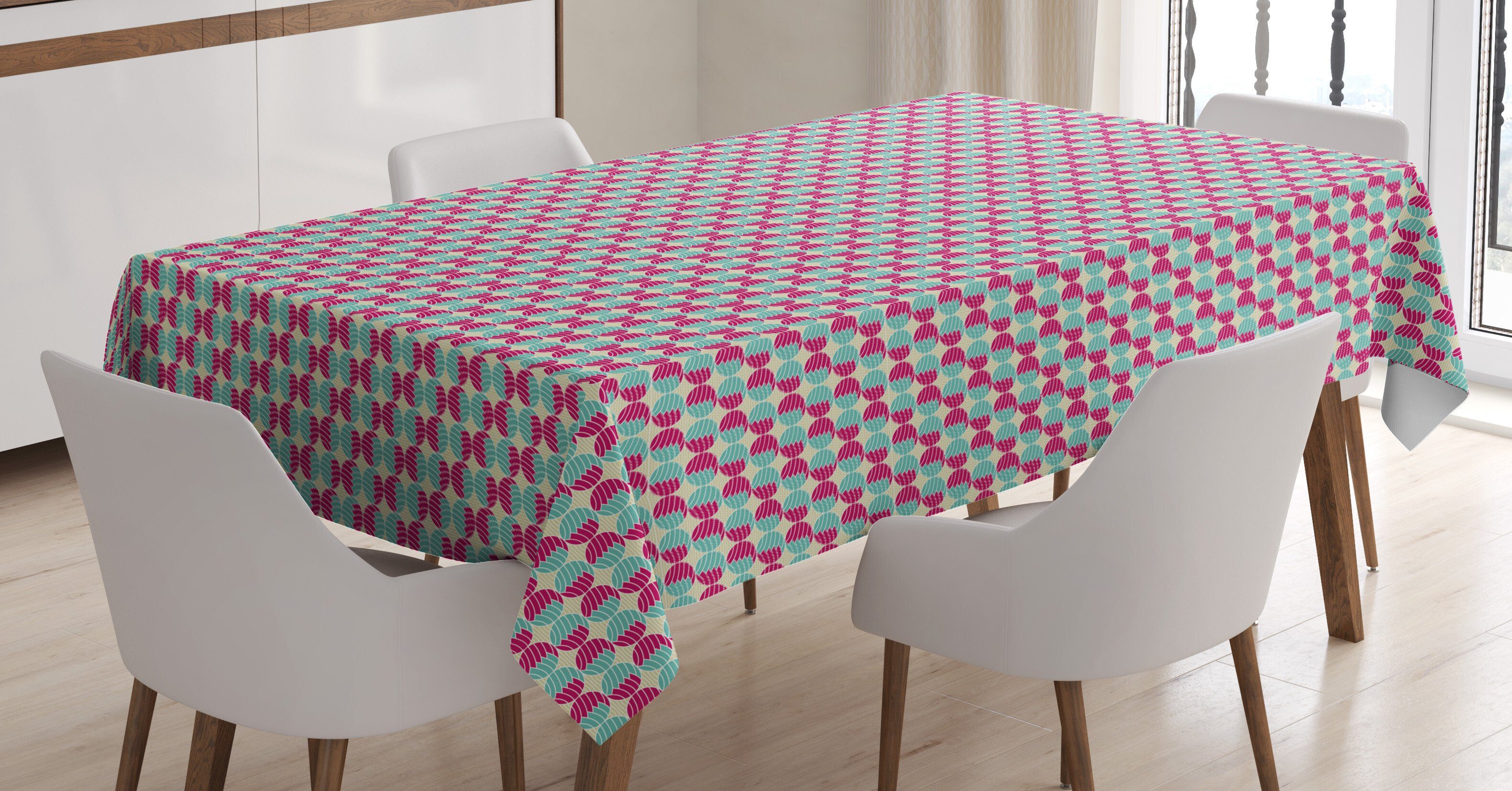 Abakuhaus Tischdecke Farbfest Waschbar Für den Außen Bereich geeignet Klare Farben, Geometrisch Abstrakt Bicolor Runden