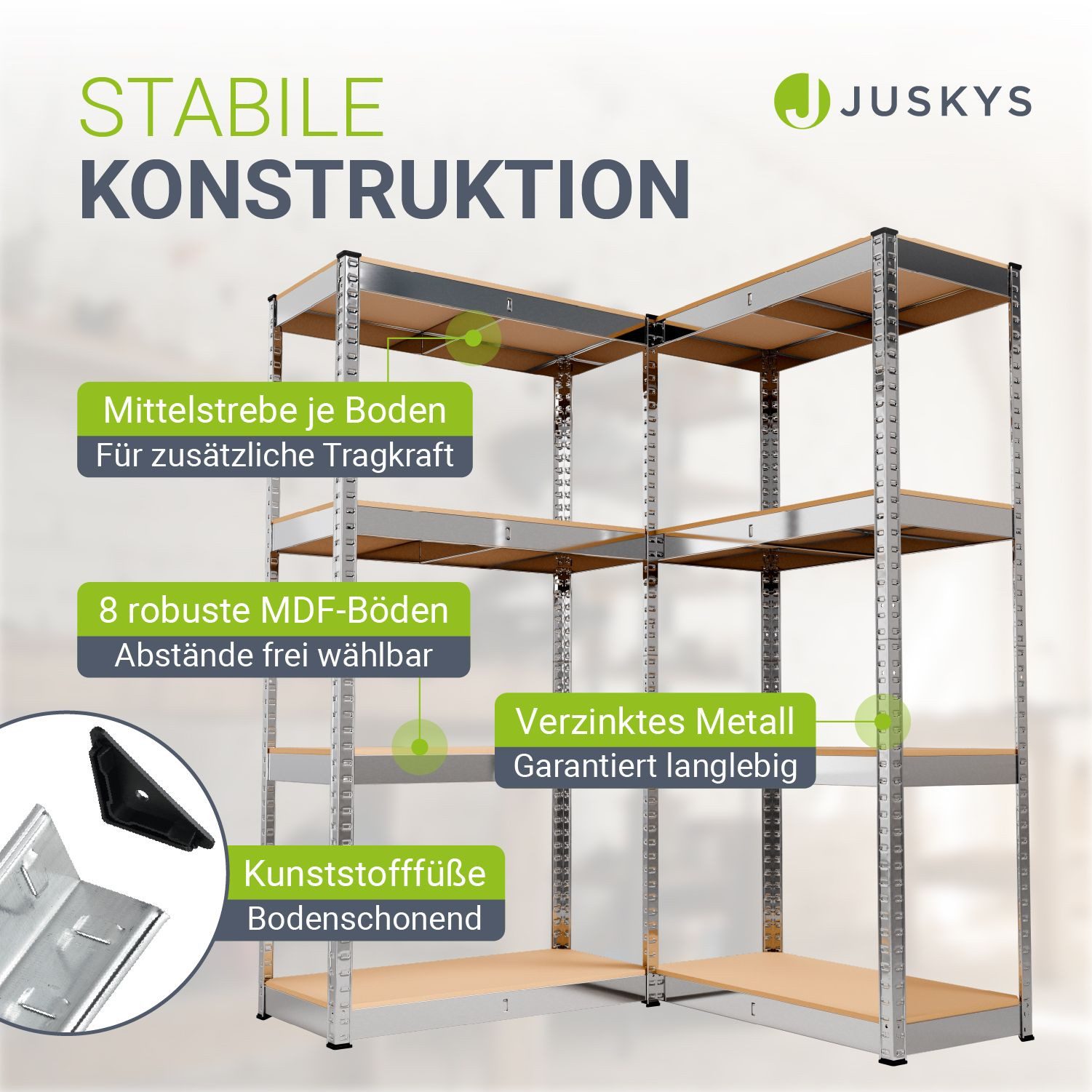 Juskys Schwerlastregal Easy, Set, 2er Set, 640 kg Traglast, 8 Böden, indivi günstig online kaufen