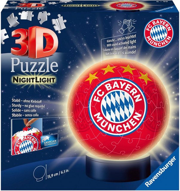Image of 2in1 Nachtlicht & puzzleball® Ø13 cm, 72 Teile , FC Bayern München