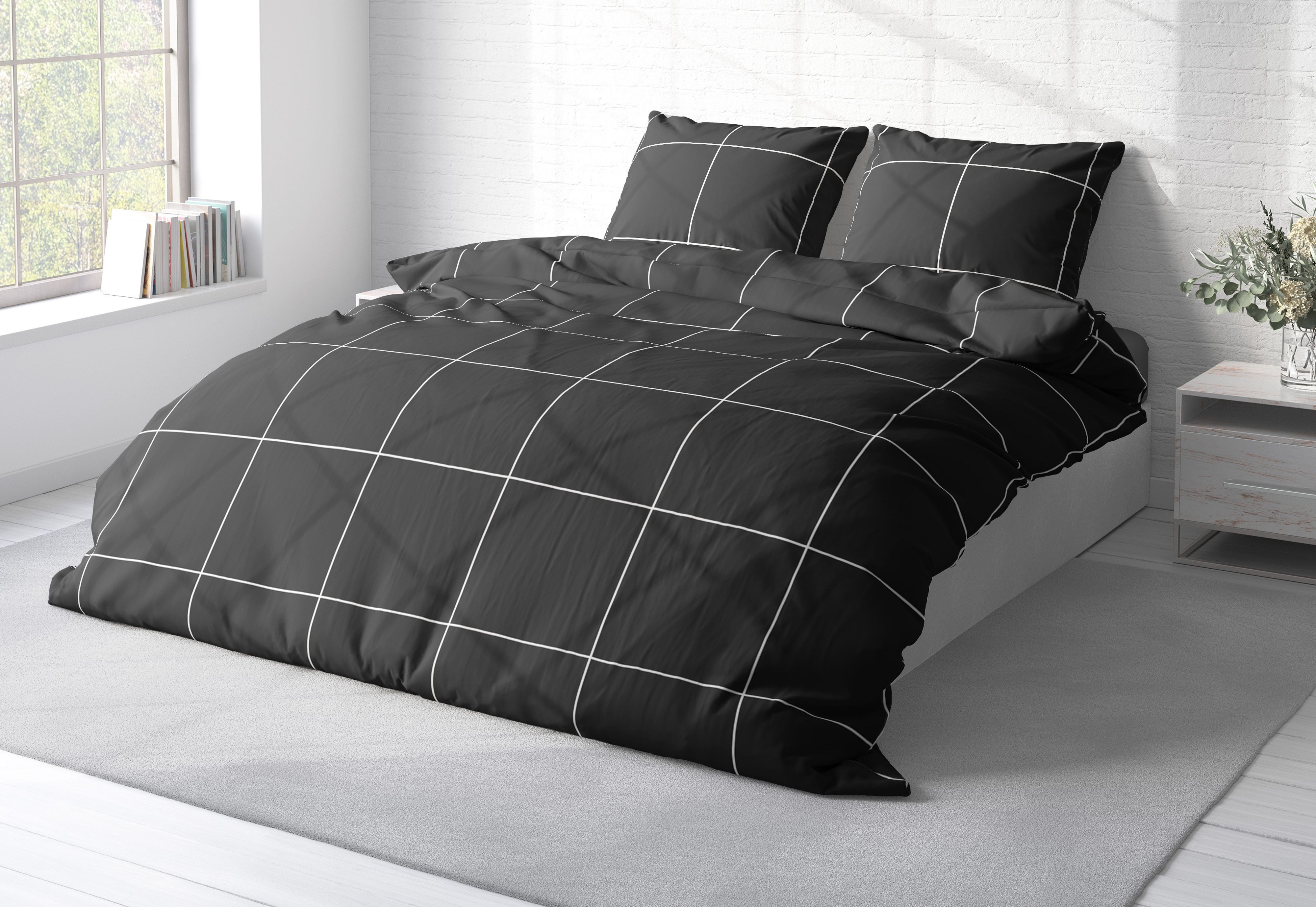 One Home Bettwäsche Winter, Flanell, 3 teilig, modern kariert, kuschelig flauschig warme weiche Baumwolle Biber