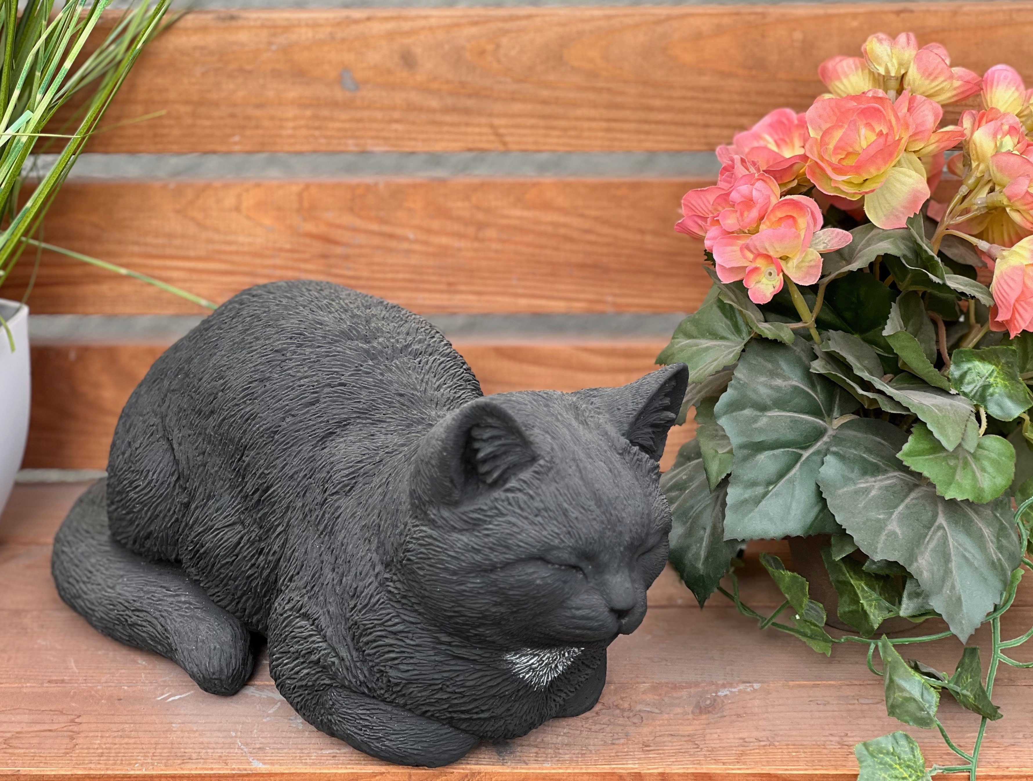 Style Träumerle 36 cm ca. Steinfigur schwarze Katze and frostfest Gartenfigur Stone Länge große