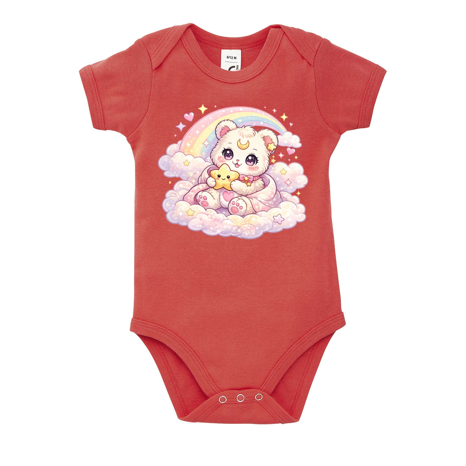 Strampler BearMoonKI Baby Body süßer Bär Mond Regenbogen Anime Motiv
