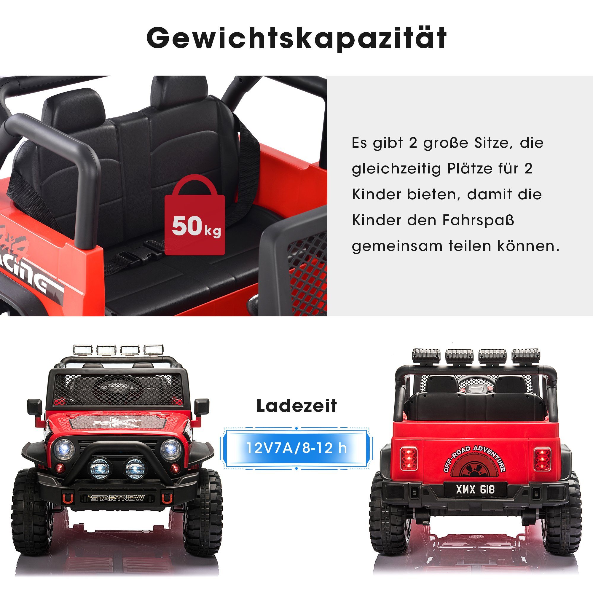 Elektro-Kinderauto, Belastbarkeit 50,00 kg, Kinder Elektroauto mit USB, AUX und Bluetooth inkl. Ferndienung, 2x45W