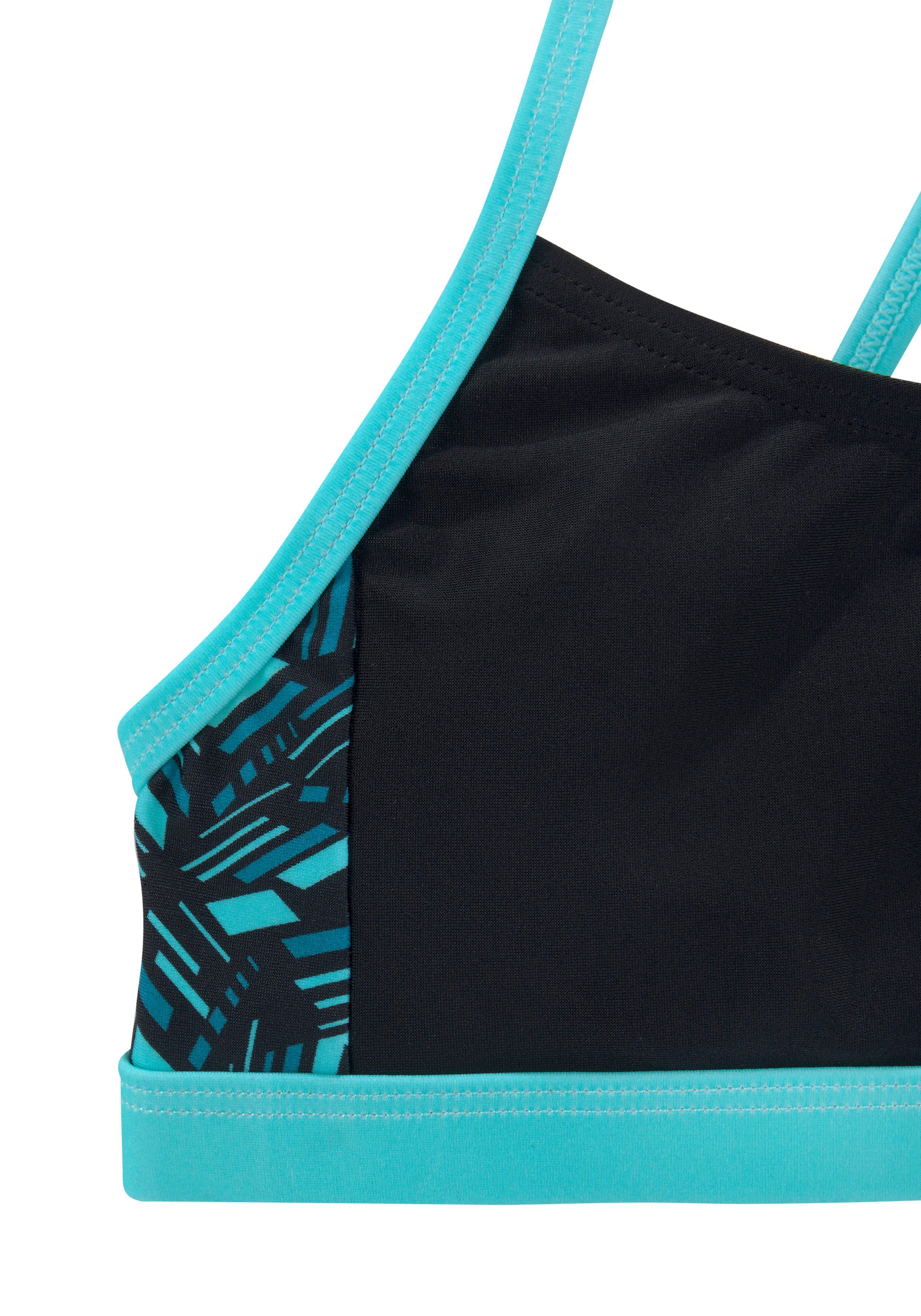 schwarz-blau geometrische bedruckten Bustier-Bikini Bench. mit Einsätzen
