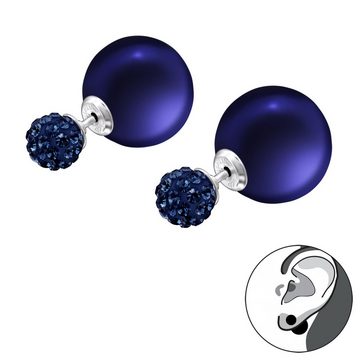 BUNGSA Ohrring-Set Ohrstecker Doppelperlen dunkelblau 12x6 mit Kristall aus 925 Silber (1 Paar (2 Stück), 2-tlg), Ohrschmuck Ohrringe