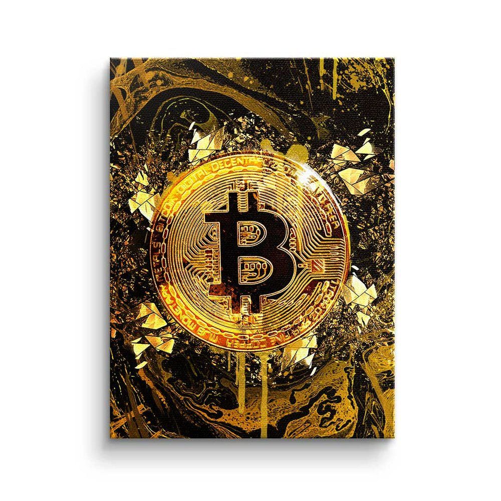 Börse Bitcoin DOTCOMCANVAS® Trading Crypto Motivation Leinwandbild mi Motiv weißer Rahmen Leinwandbild, Goldrush