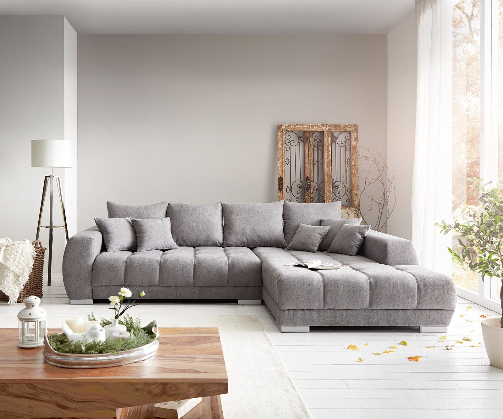 DELIFE Ecksofa Josea, Mikrofaser Steingrau 300x220 günstig online kaufen
