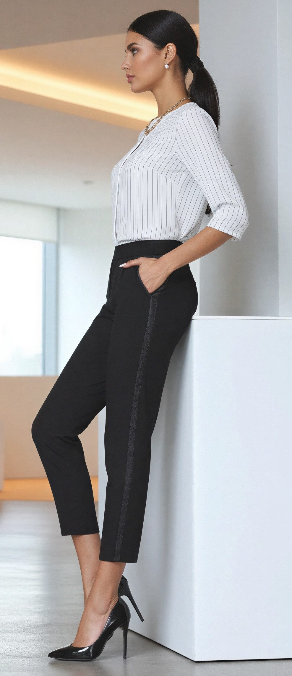 Bas Bleu 7/8-Hose mit Zierstreifen in Leder-Optik