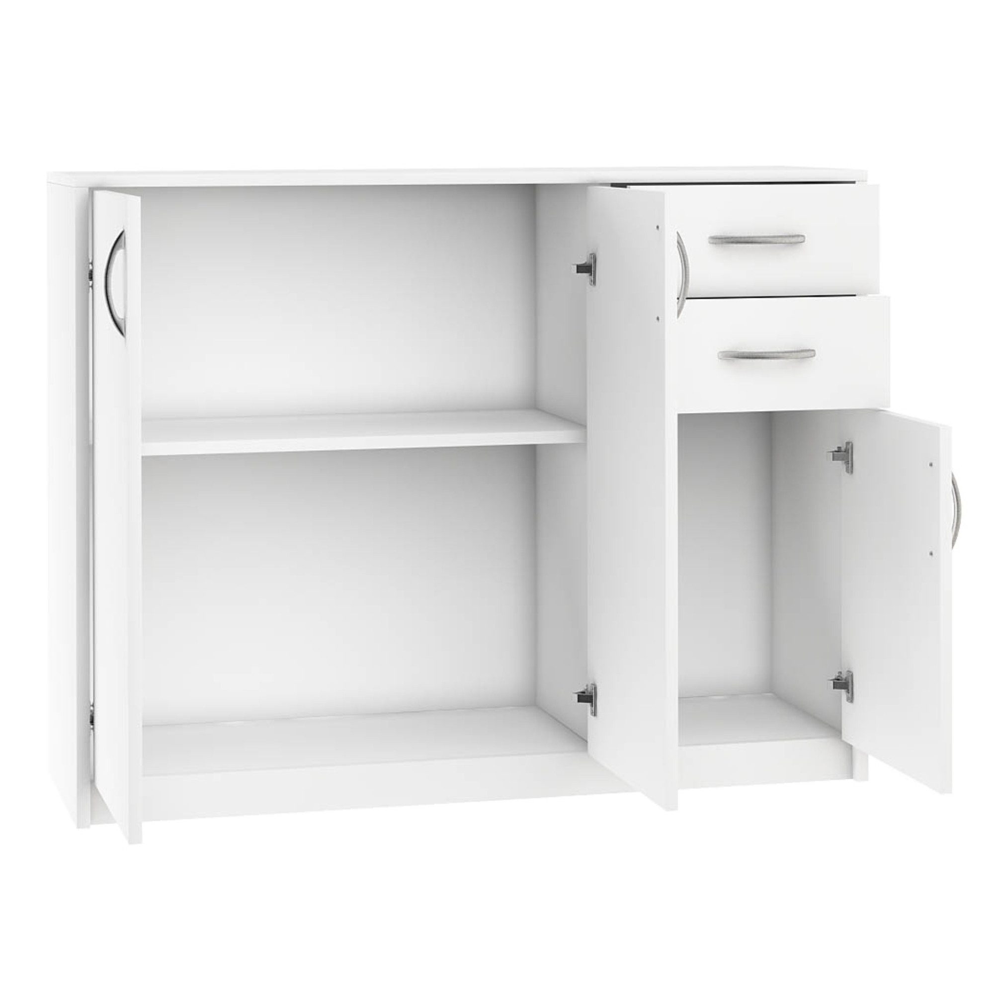 Home Collective Kommode mit 2 Schubladen und 3 Türen in matter Ausführung, Kommode 110cm breit (Hergestellt aus laminierten Platten, Metallrollen mit Auszugsper – Bild 4 von 5