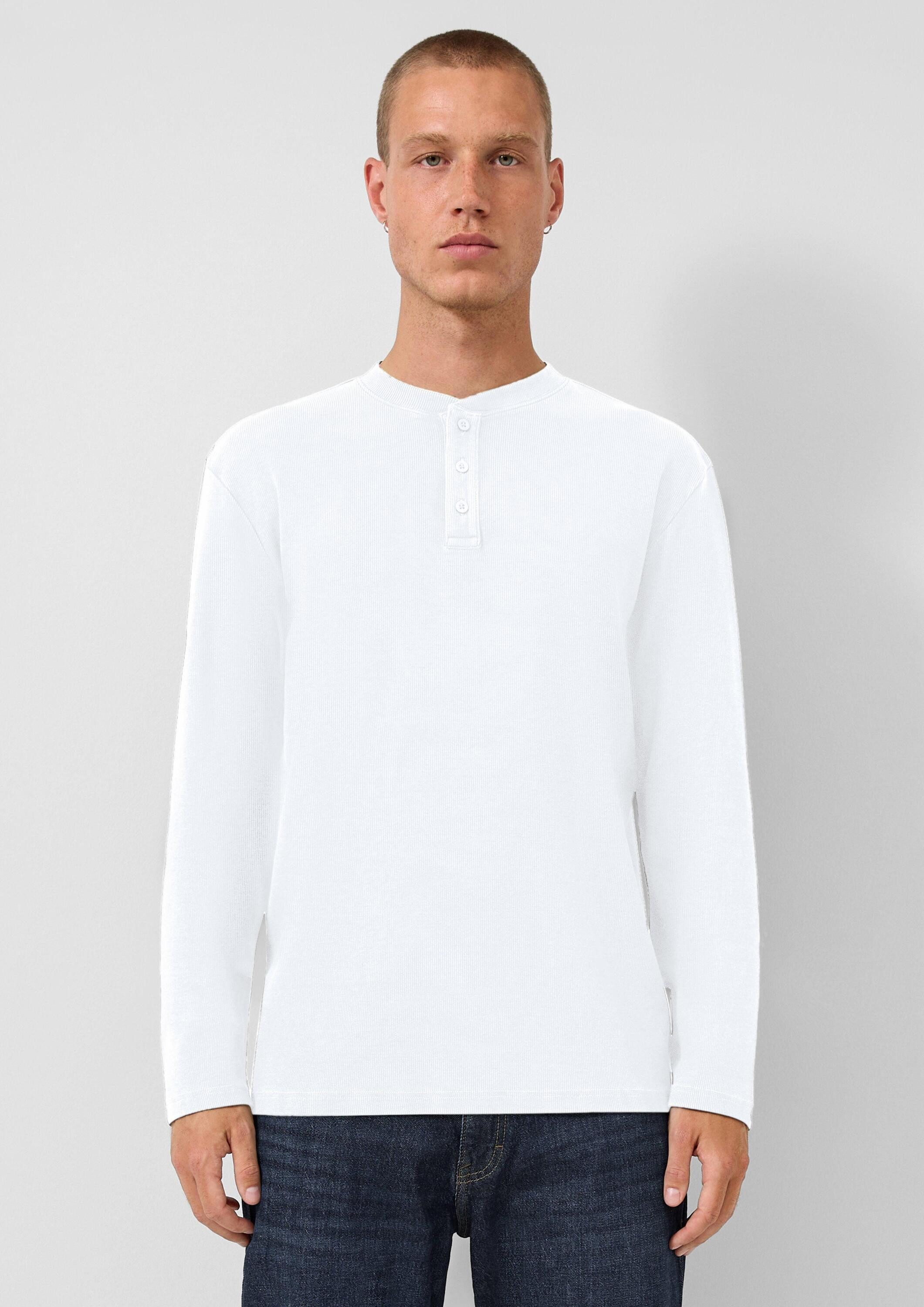 QS Langarmshirt T-Shirt Gewaschenes Henley-Langarmshirt mit Rippstruktur