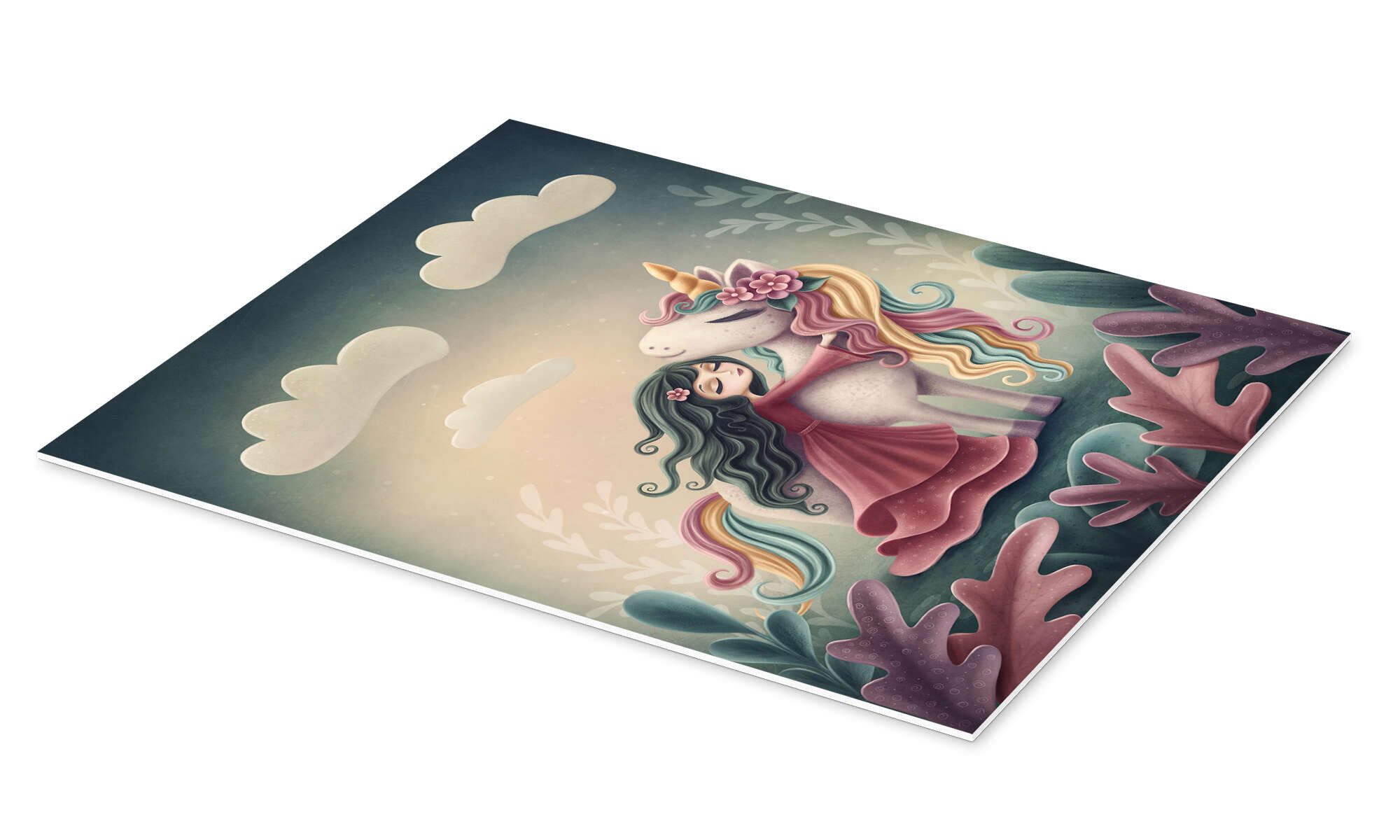 Posterlounge Wandbild Einhorn mit kleinem Mädchen, Elena Schweitzer, erhältlich als Poster, Leinwandbild, Wandsticker oder Acrylglasbild
